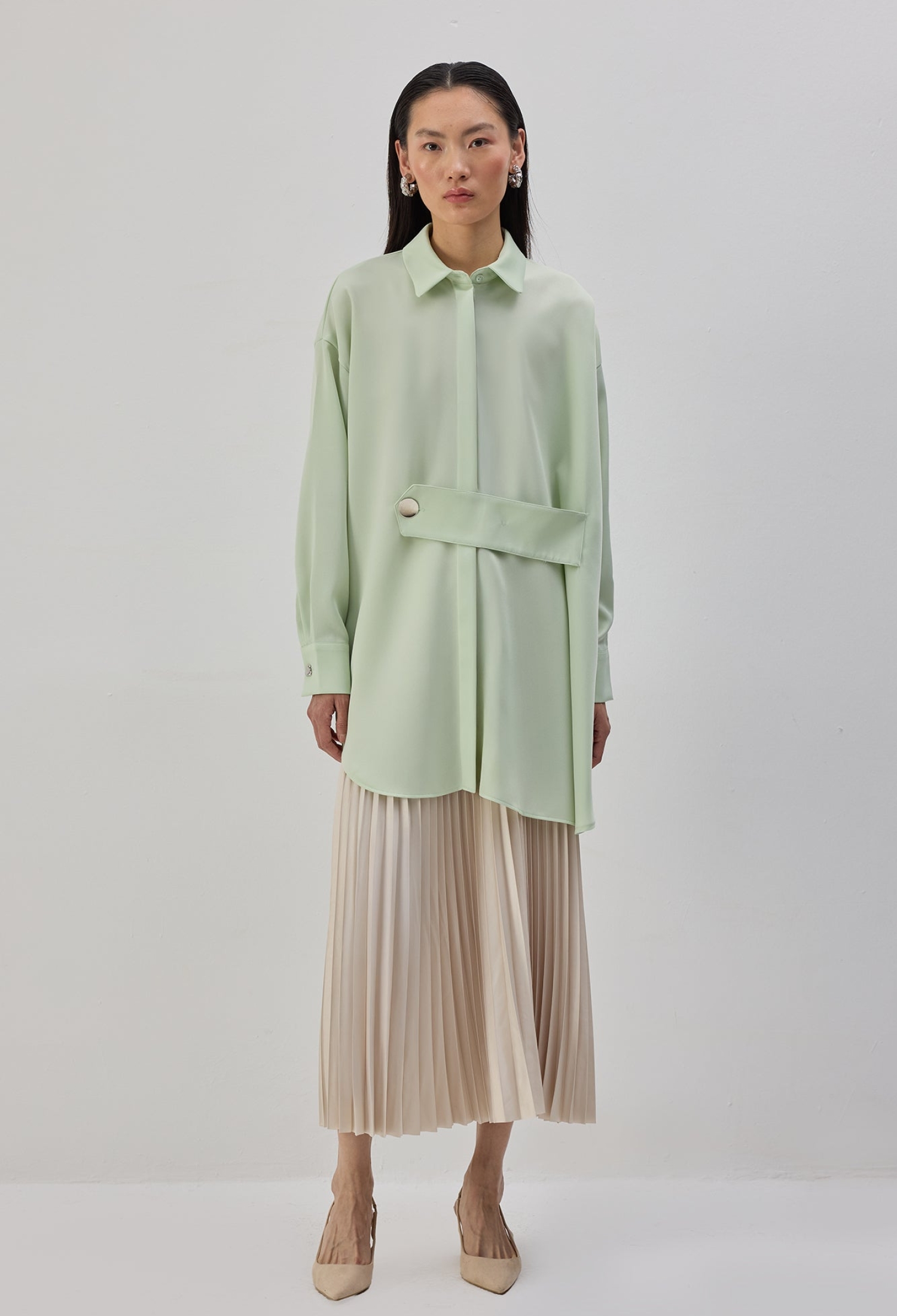 Green Elegant Oversized Fit Long Sleeve Shirt - Brand: Touche Prive - Women & Kids, Baby Clothes Wholesale - TheBS Women