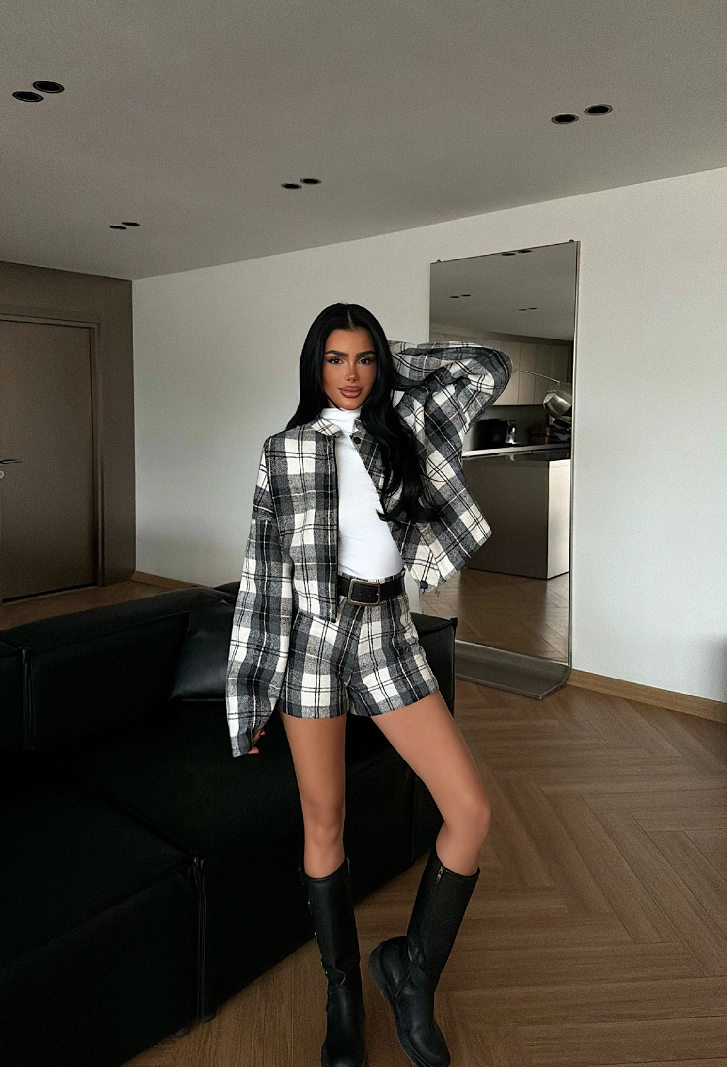 Black Checkered Paper Bag Shorts Set - Brand: EYYO ATELIER - Women & Kids, Baby Clothes Wholesale - TheBS Women