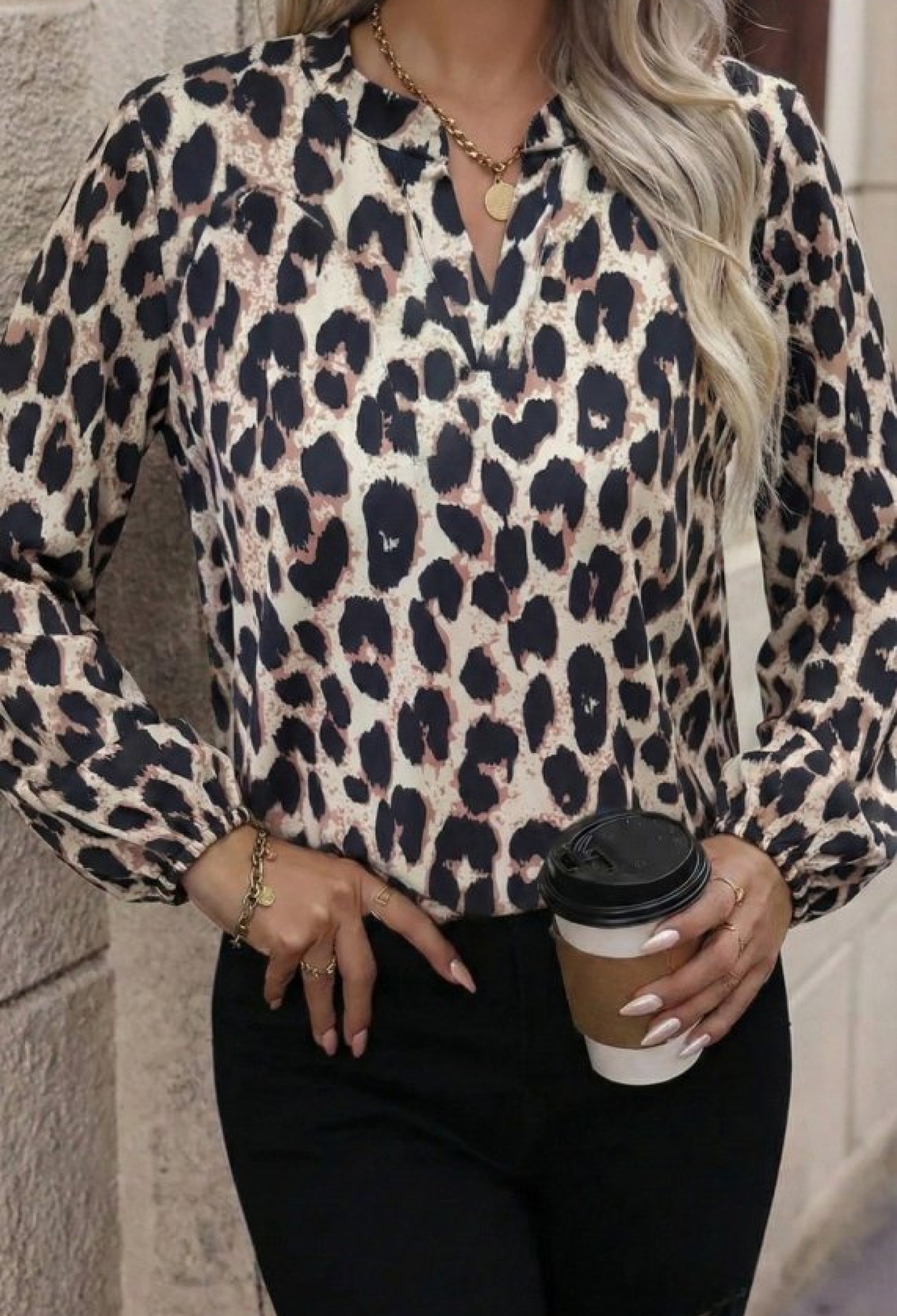 Beige Animal Print V-Neck Blouse - Brand: Janes - Women & Kids, Baby Clothes Wholesale - TheBS Women