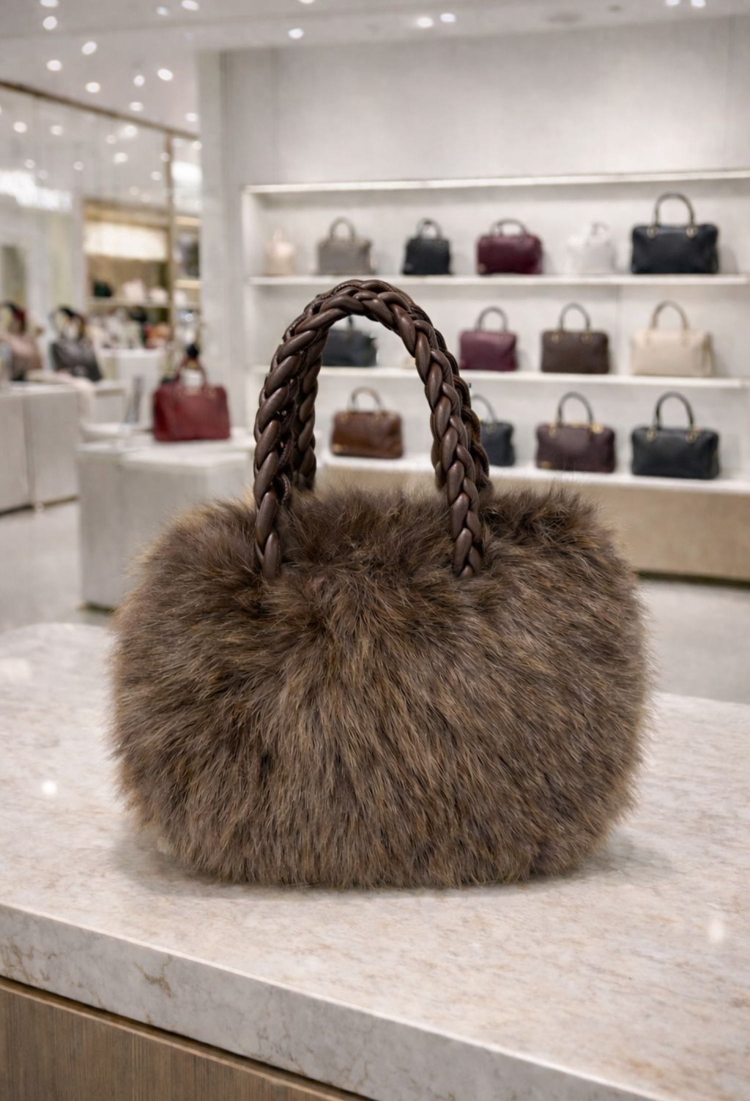 Pu Leather Handle Plush Bag - Brand: Axesoire - Women & Kids, Baby Clothes Wholesale - TheBS Women