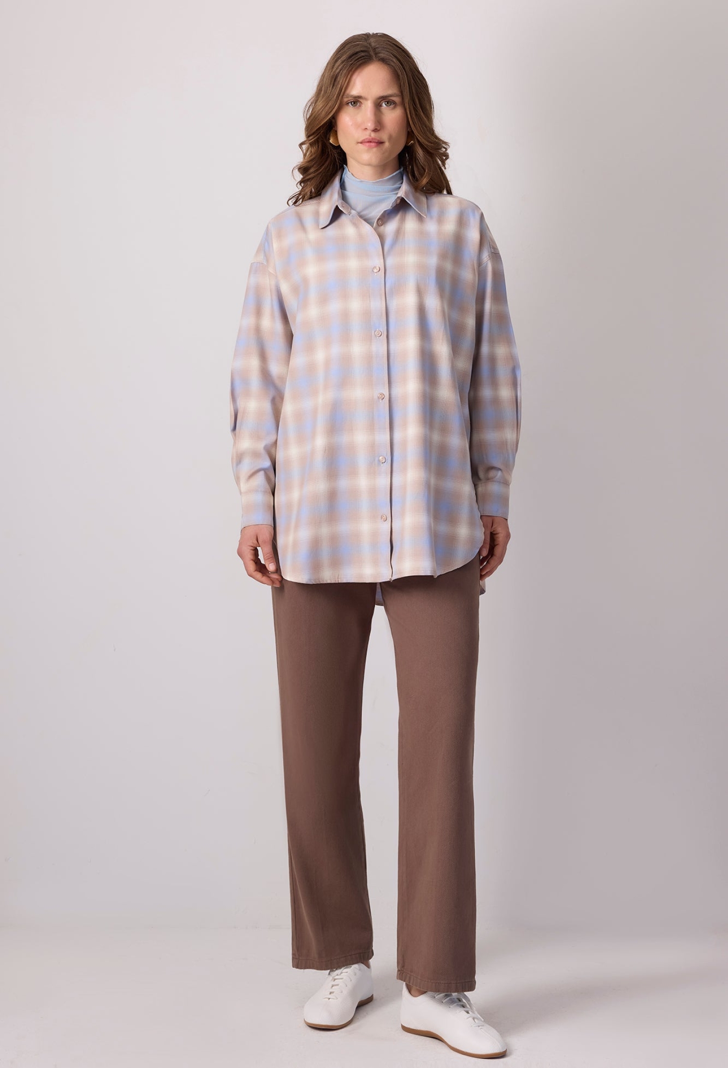 Blue Checkered Oversized Polo Neck Shirt - Brand: Touche Prive - Women & Kids, Baby Clothes Wholesale - TheBS Women