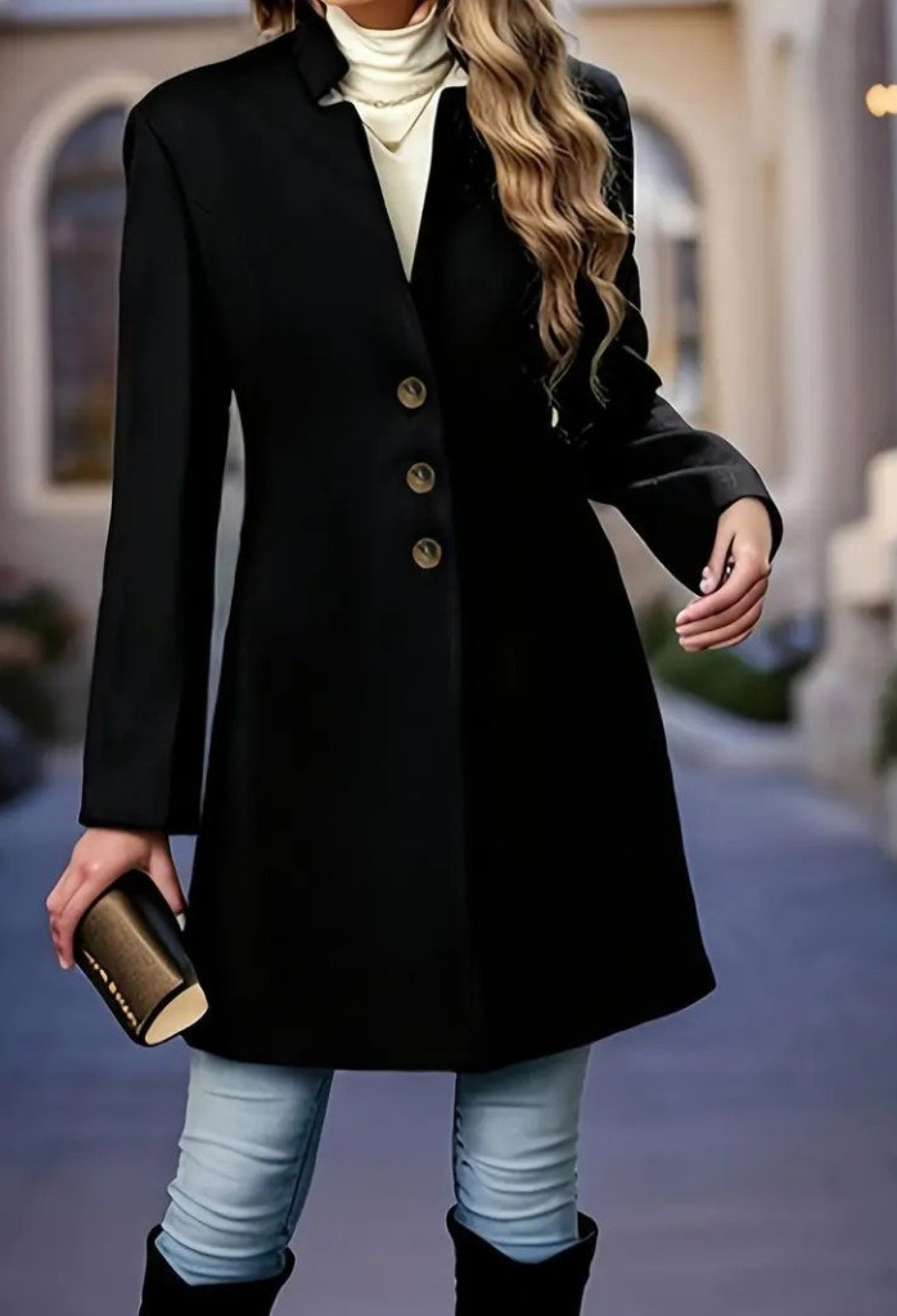 Black Elegant Single-Breasted Coat - Brand: Janes - Women & Kids, Baby Clothes Wholesale - TheBS Women