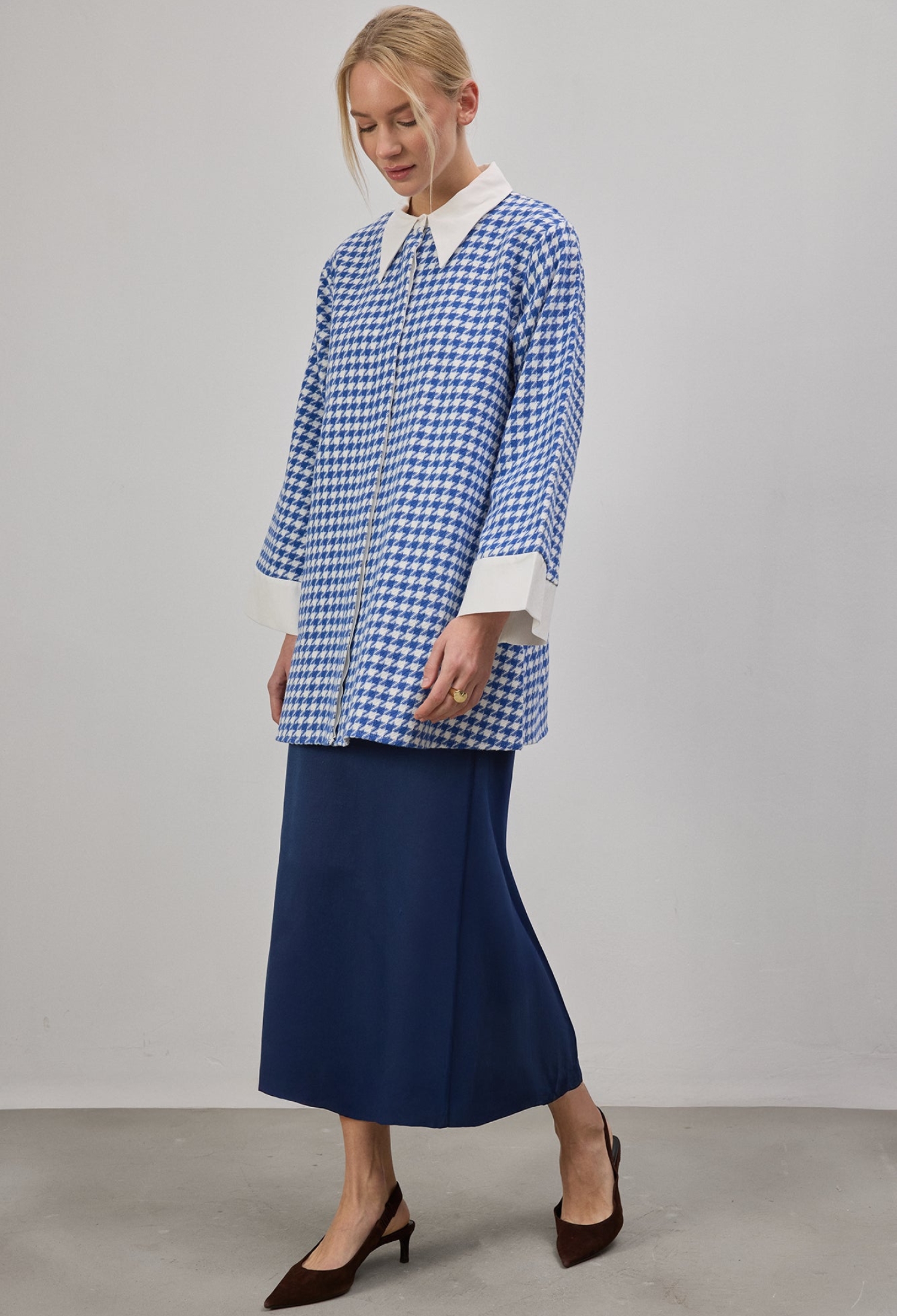 Blue Houndstooth Oversized Formal Shirt - Brand: Touche Prive - Women & Kids, Baby Clothes Wholesale - TheBS Women