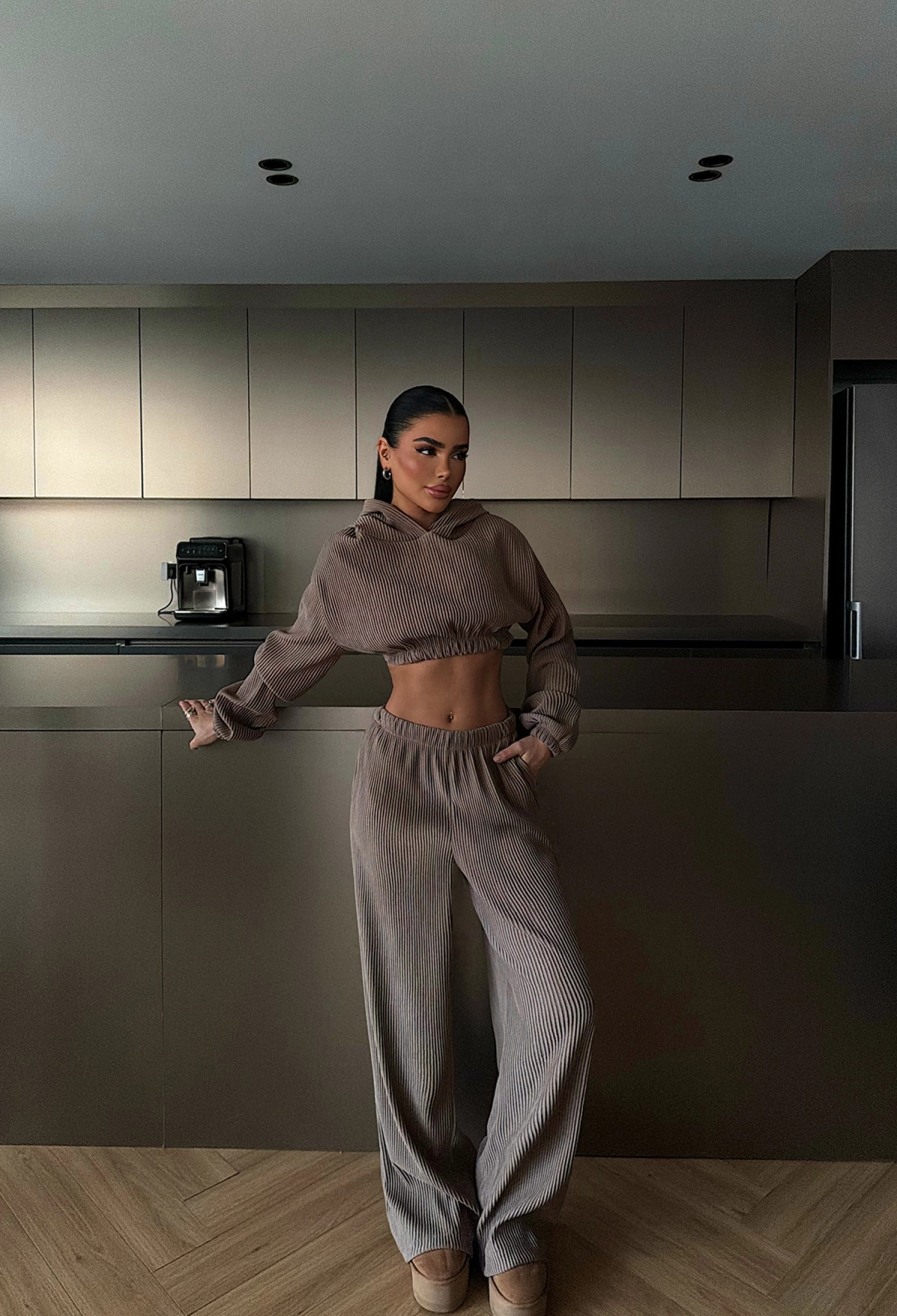 Brown Casual Sport Set With Hooded Neck - Brand: EYYO ATELIER - Women & Kids, Baby Clothes Wholesale - TheBS Women