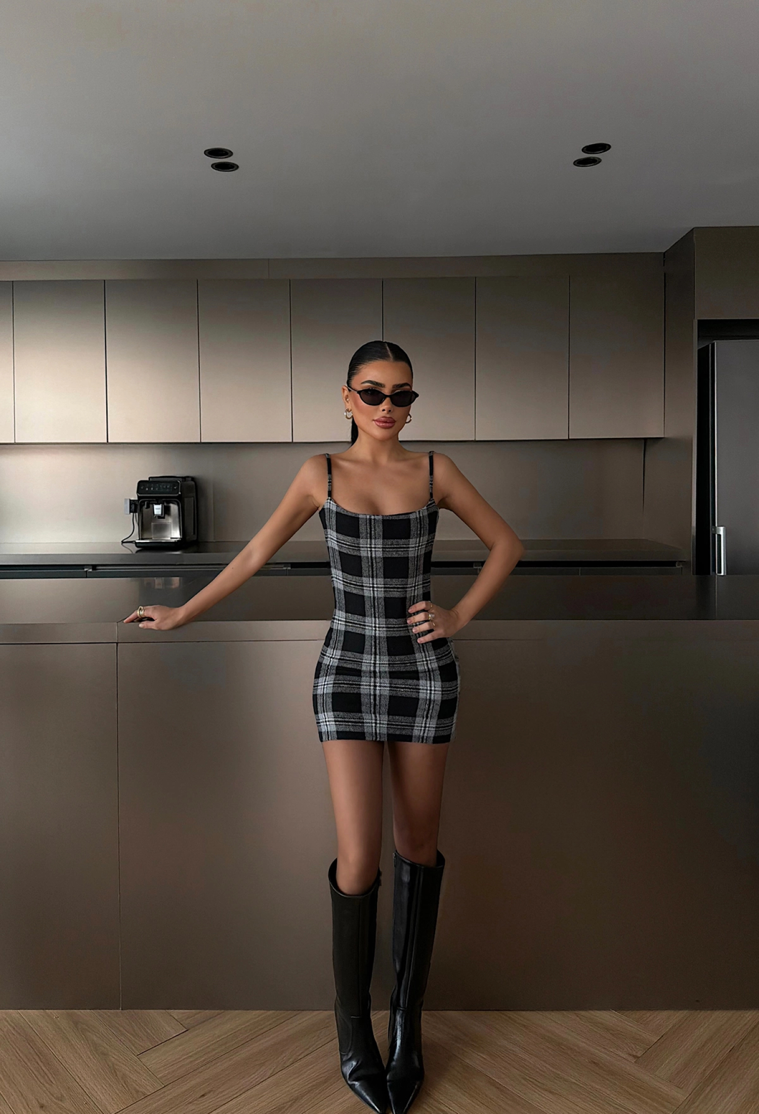 Checkered Bodycon Mini Dress With Square Neck - Brand: EYYO ATELIER - Women & Kids, Baby Clothes Wholesale - TheBS Women