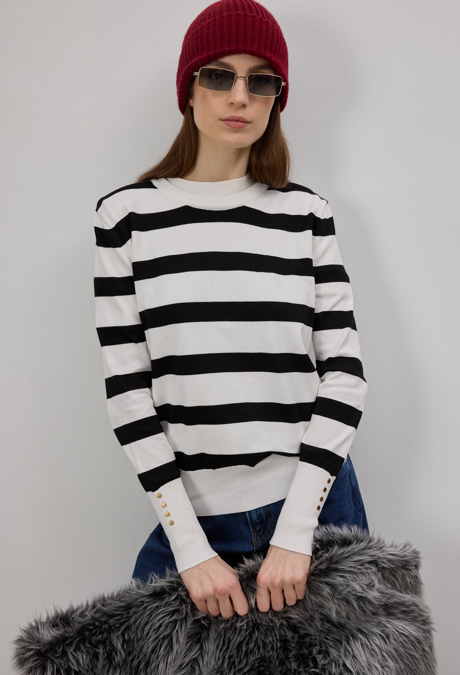 Black Striped Crew Neck Sweater - Brand: Touche Prive - Women & Kids, Baby Clothes Wholesale - TheBS Women