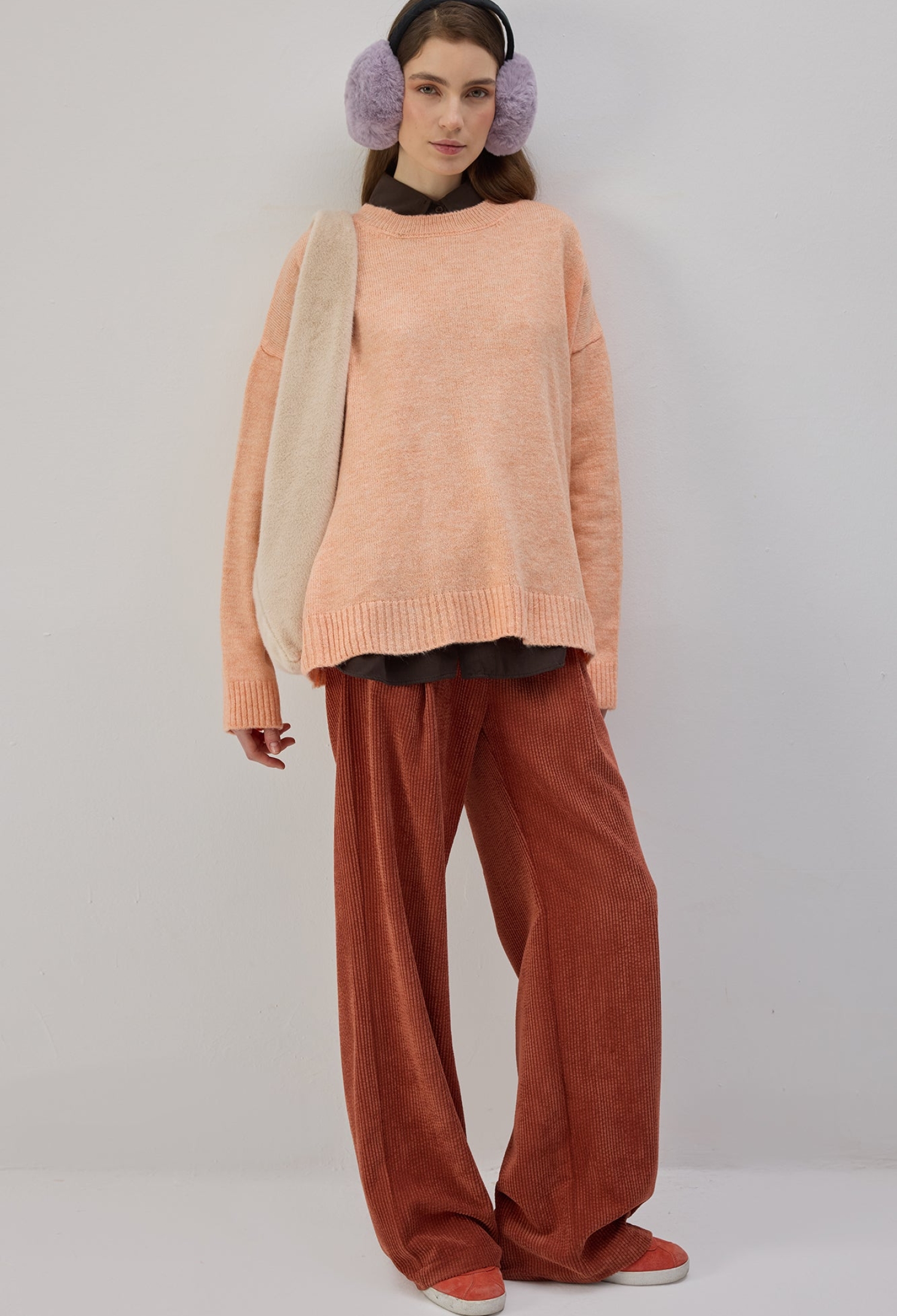 Beige Sweater - Casual Oversized Crew NeckLong Sleeve - Brand: Touche Prive - Women & Kids, Baby Clothes Wholesale - TheBS Women