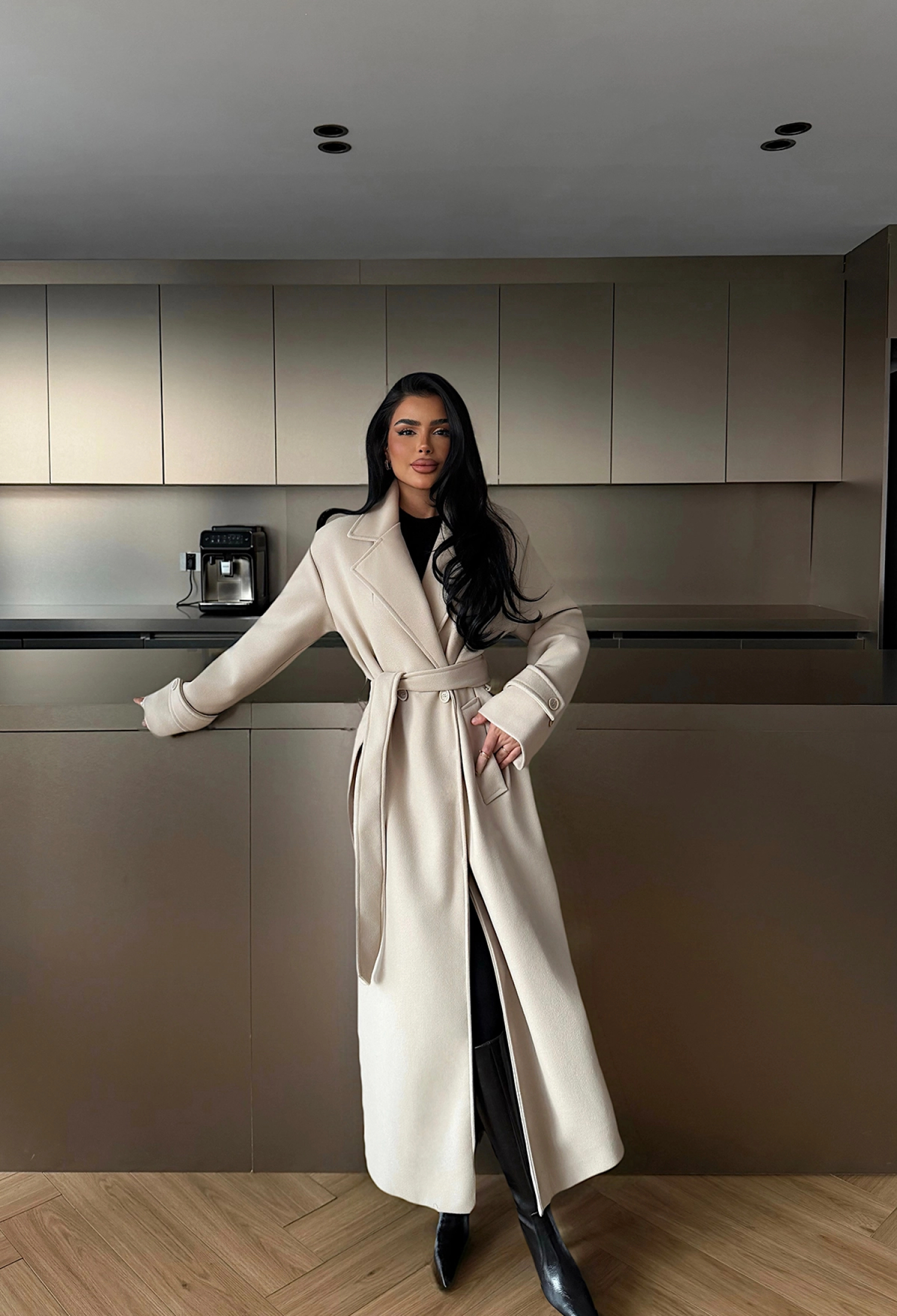 Beige Elegant Wrapover Coat - Brand: EYYO ATELIER - Women & Kids, Baby Clothes Wholesale - TheBS Women