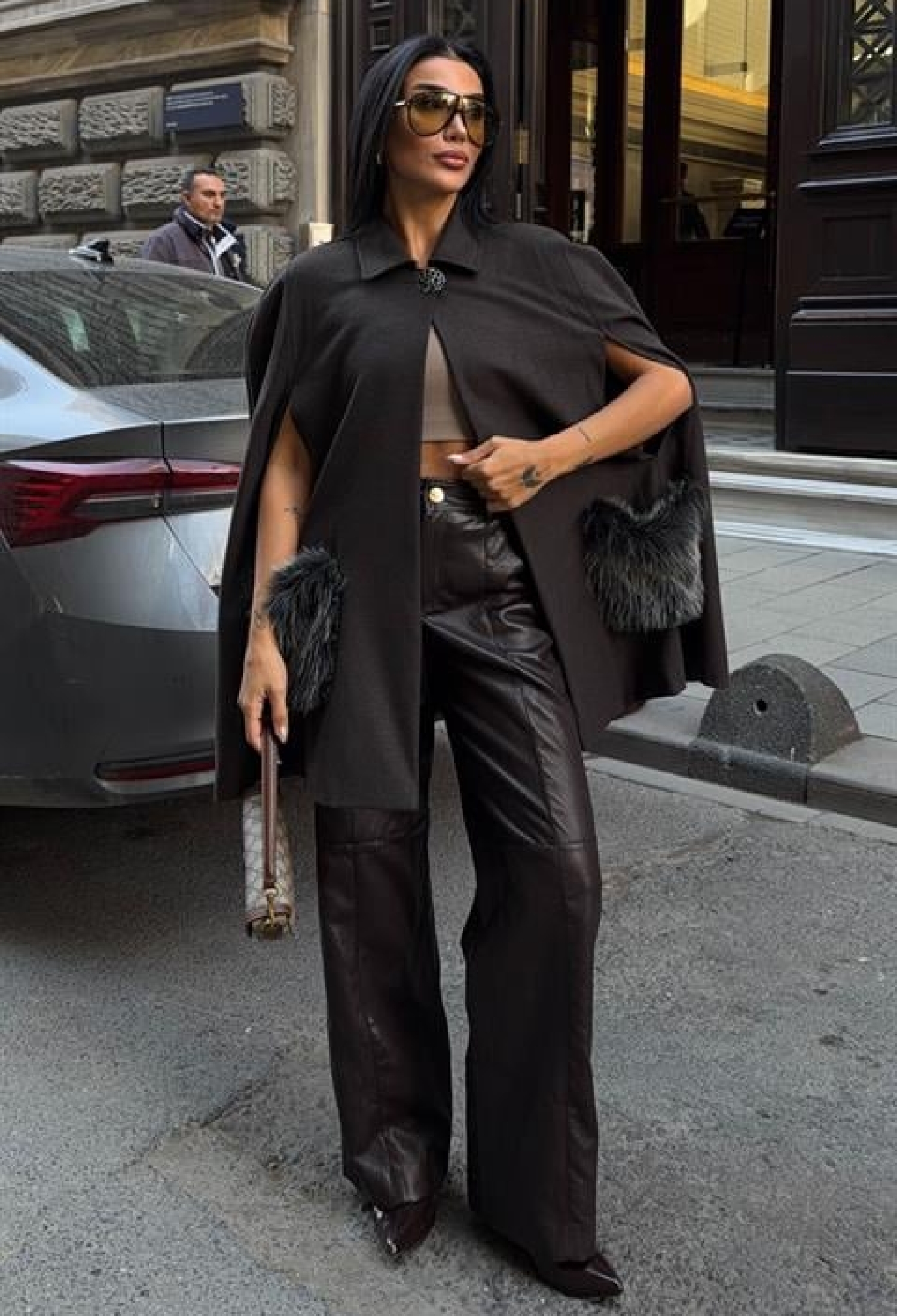 Black Elegant Poncho With Flap Pocket - Brand: Sobe Istanbul - Women & Kids, Baby Clothes Wholesale - TheBS Women