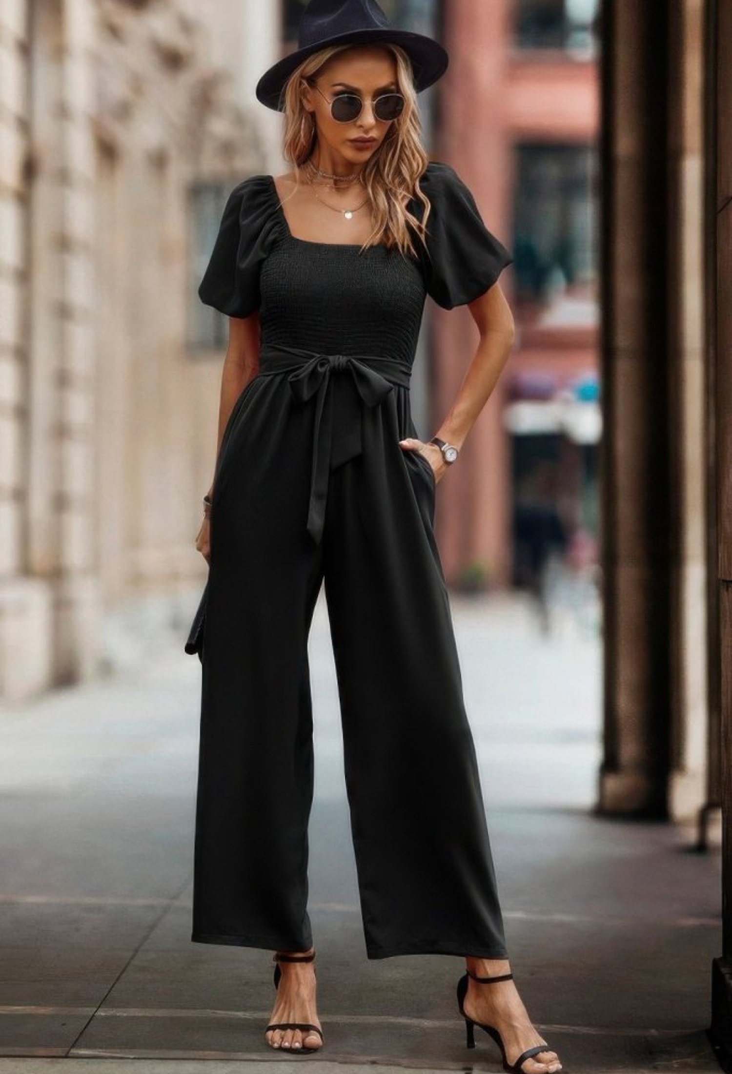 Black Elegant Casual Jumpsuit With Puff Sleeves - Brand: Janes - Women & Kids, Baby Clothes Wholesale - TheBS Women
