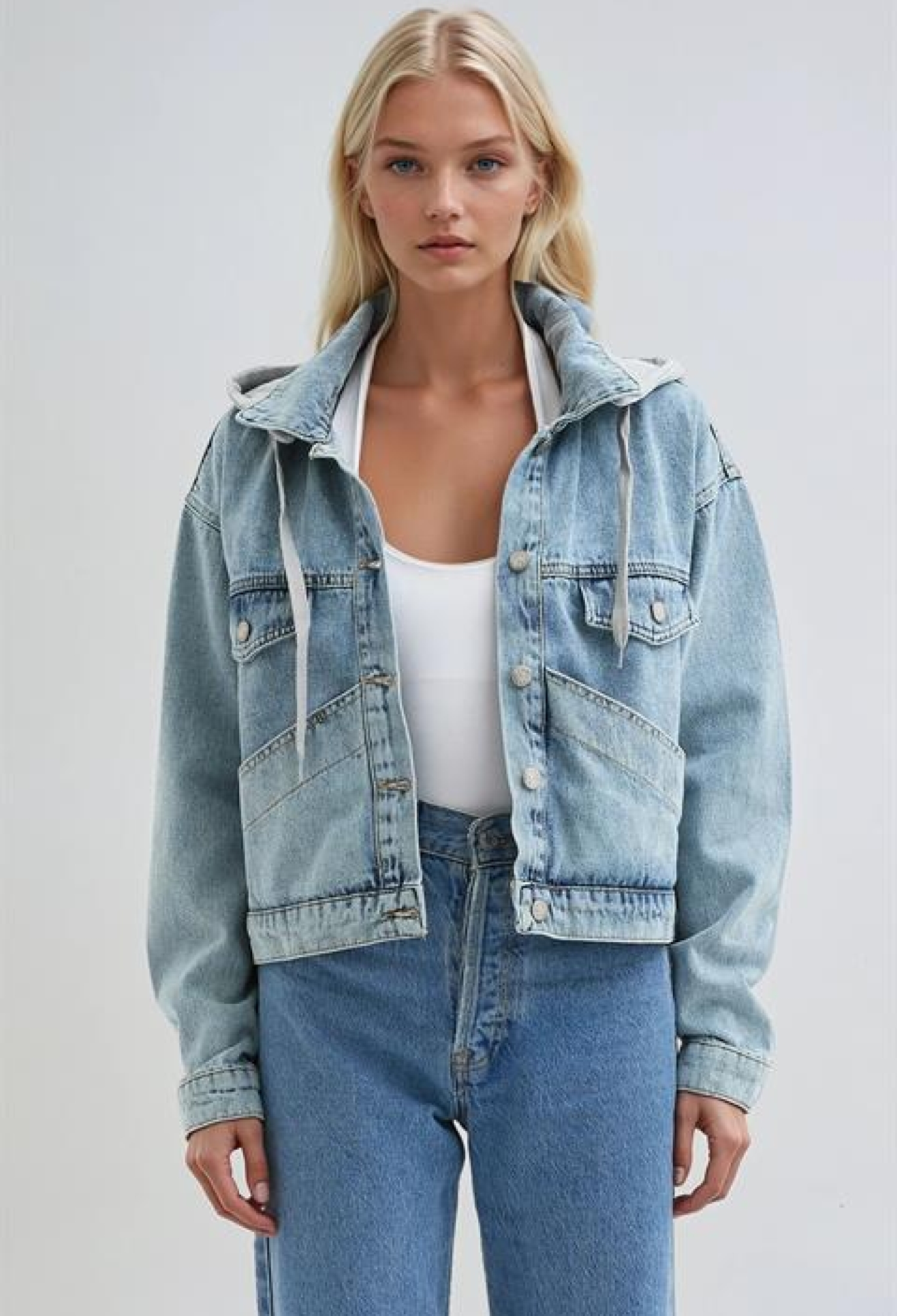 Blue Oversized Fit Hooded Collar Jacket - Brand: Sobe Istanbul - Women & Kids, Baby Clothes Wholesale - TheBS Women