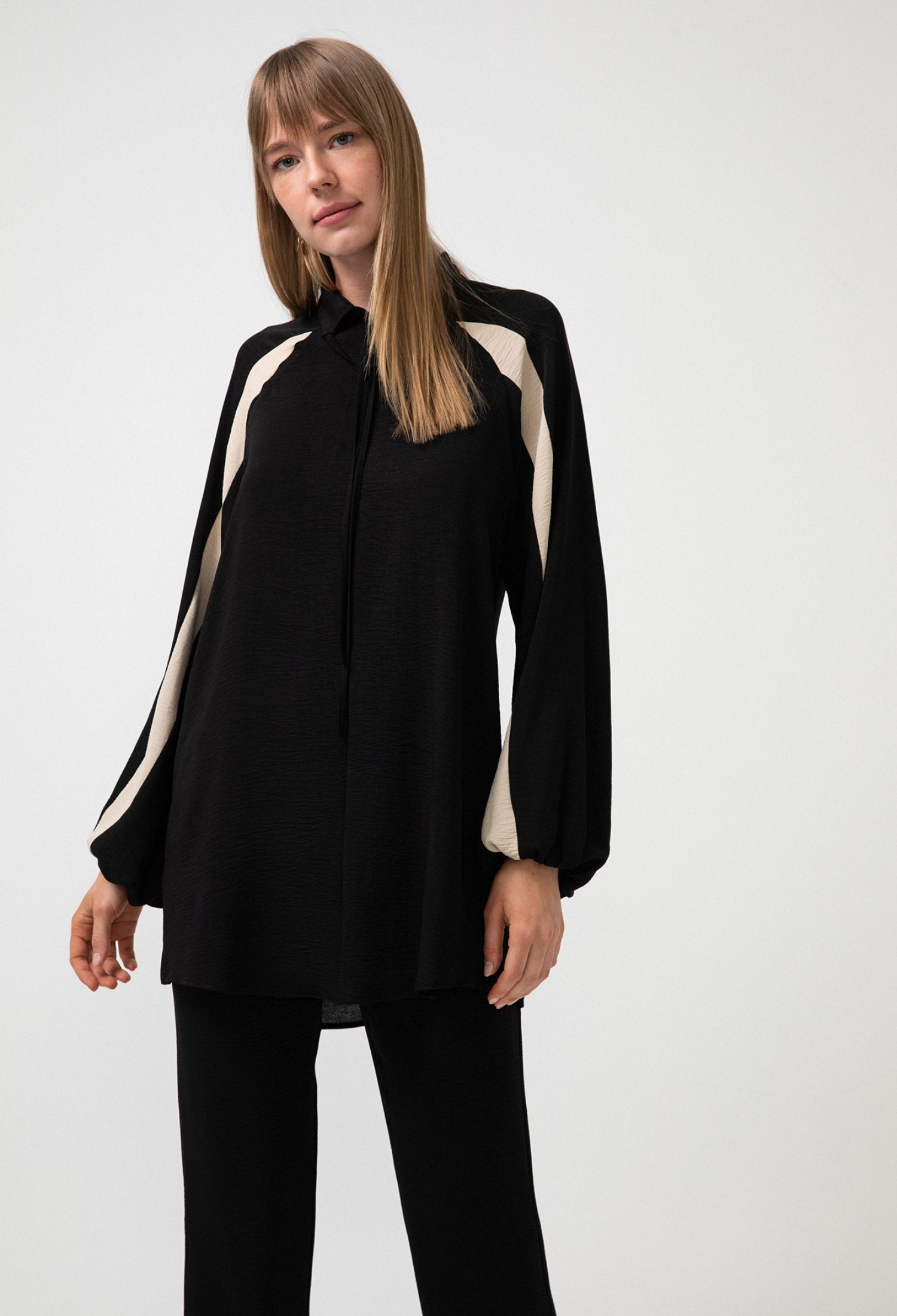 Black Casual Oversized Fit Tie Polo Neck Tunic - Brand: Touche Prive - Women & Kids, Baby Clothes Wholesale - TheBS Women