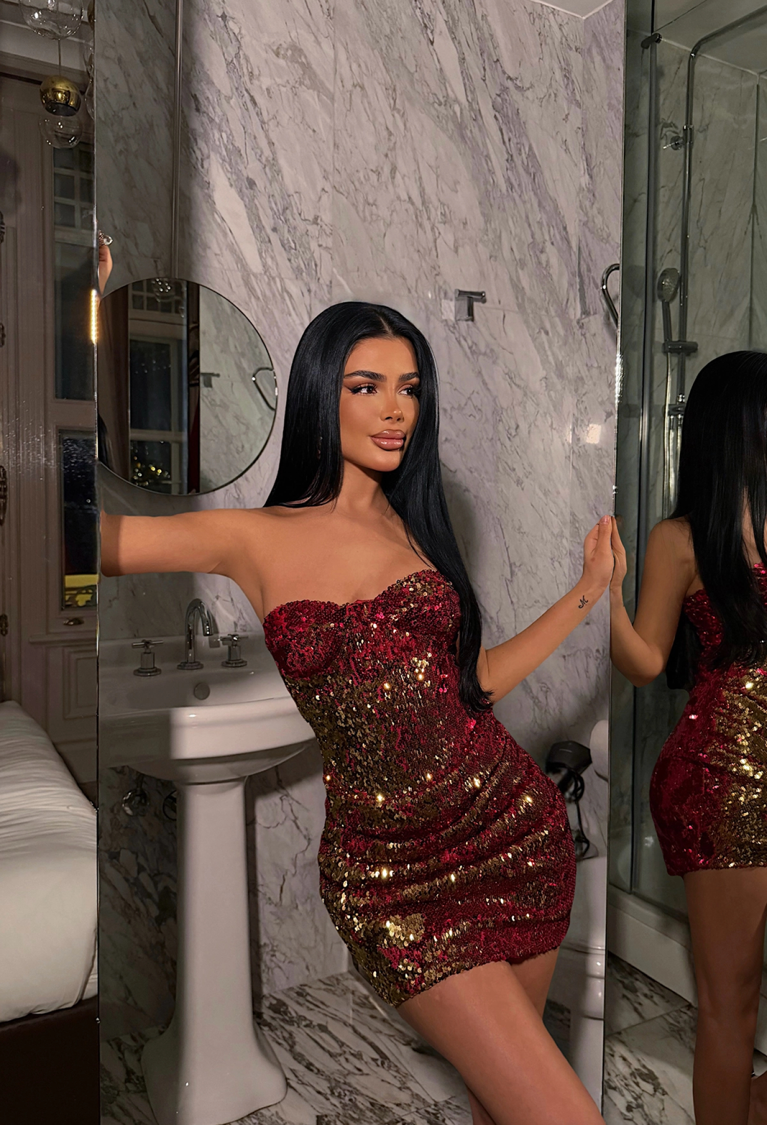 ClaretStrapless Sequined Bodycon Mini Dress - Brand: EYYO ATELIER - Women & Kids, Baby Clothes Wholesale - TheBS Women