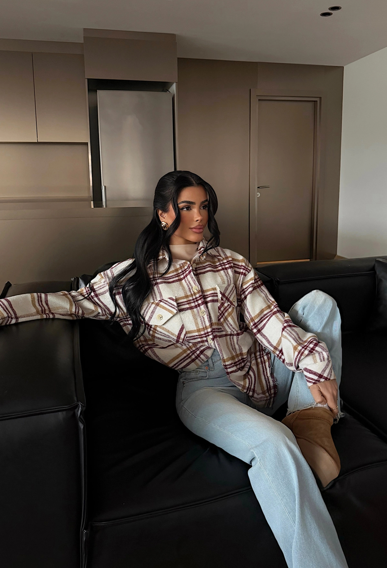 Beige Plaid Oversized Shacket Jacket - Brand: EYYO ATELIER - Women & Kids, Baby Clothes Wholesale - TheBS Women