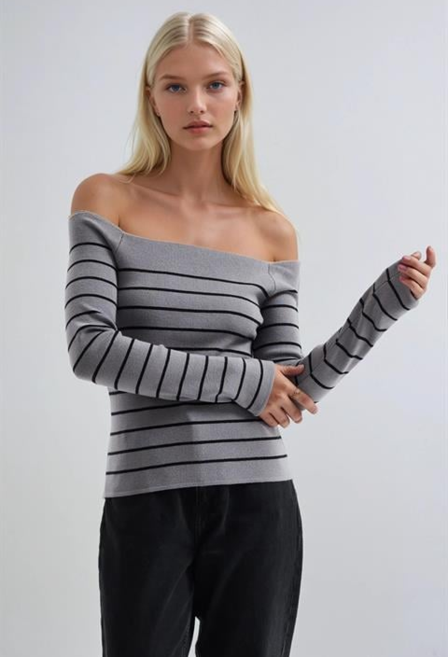 Striped Slim Fit Off Shoulder Sweater - Brand: Sobe Istanbul - Women & Kids, Baby Clothes Wholesale - TheBS Women
