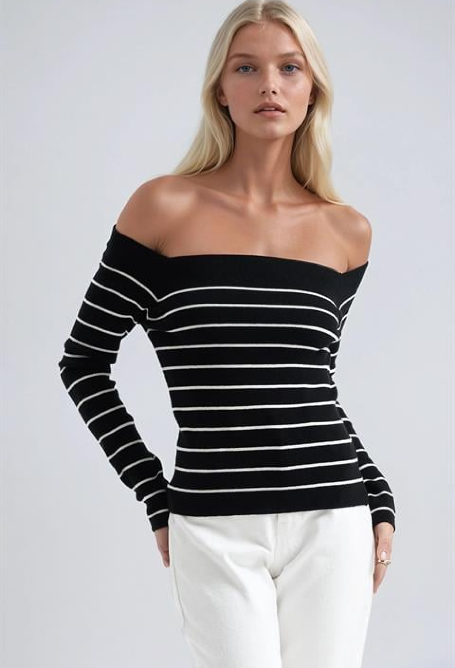 Sweater Slim Fit Off Shoulder Striped - Brand: Sobe Istanbul - Women & Kids, Baby Clothes Wholesale - TheBS Women