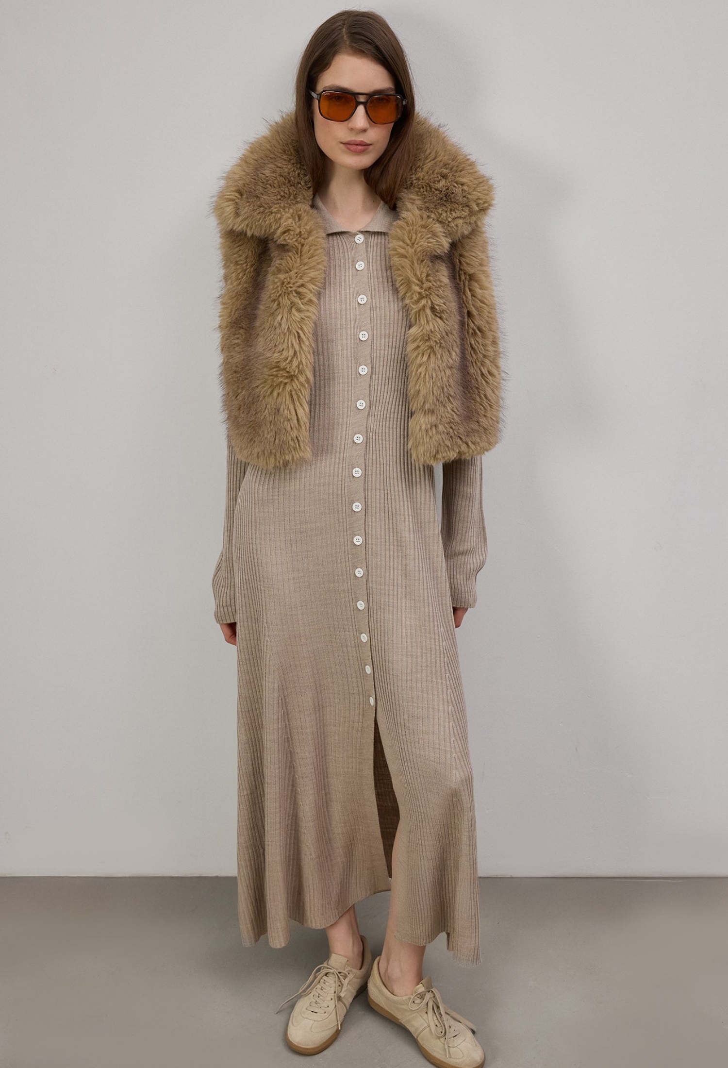 Beige Modest Maxi Shirt Dress With Notched Neck - Brand: Touche Prive - Women & Kids, Baby Clothes Wholesale - TheBS Women