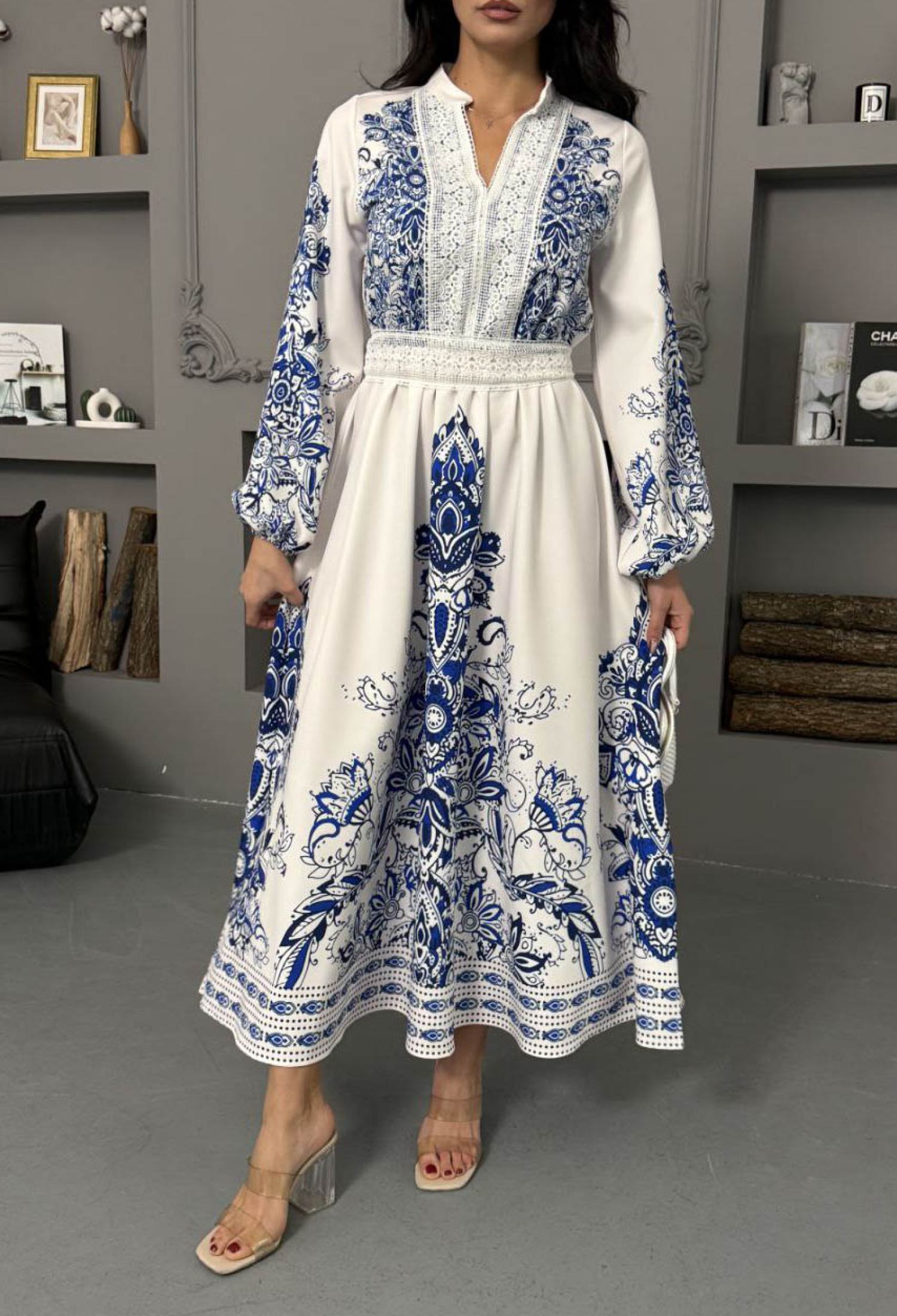 White A-Line Maxi Dress With Floral Pattern - Brand: Mode Roy - Women & Kids, Baby Clothes Wholesale - TheBS Women