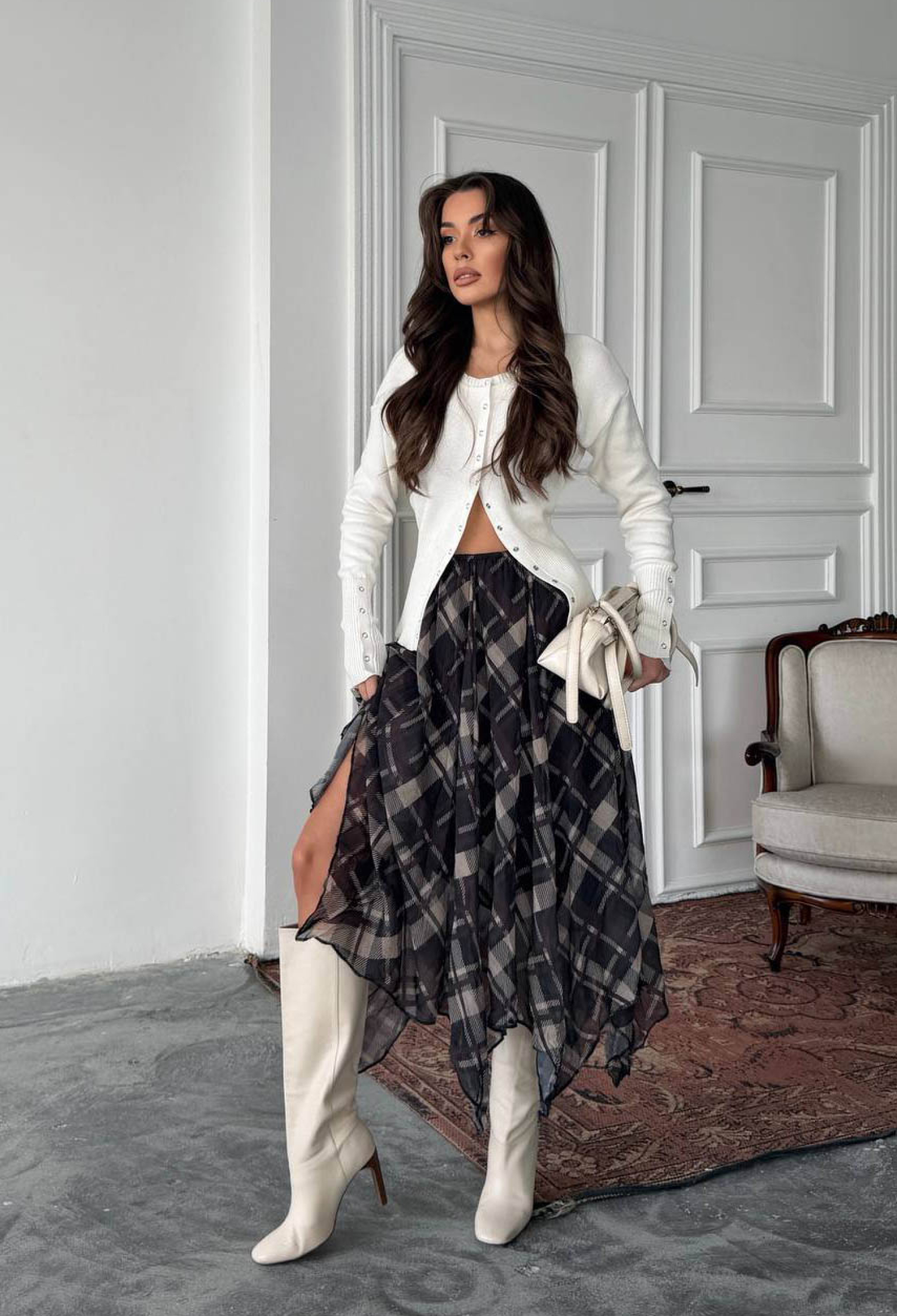 Asymmetrical Checkered Midi Skirt - Brand: Mode Roy - Women & Kids, Baby Clothes Wholesale - TheBS Women