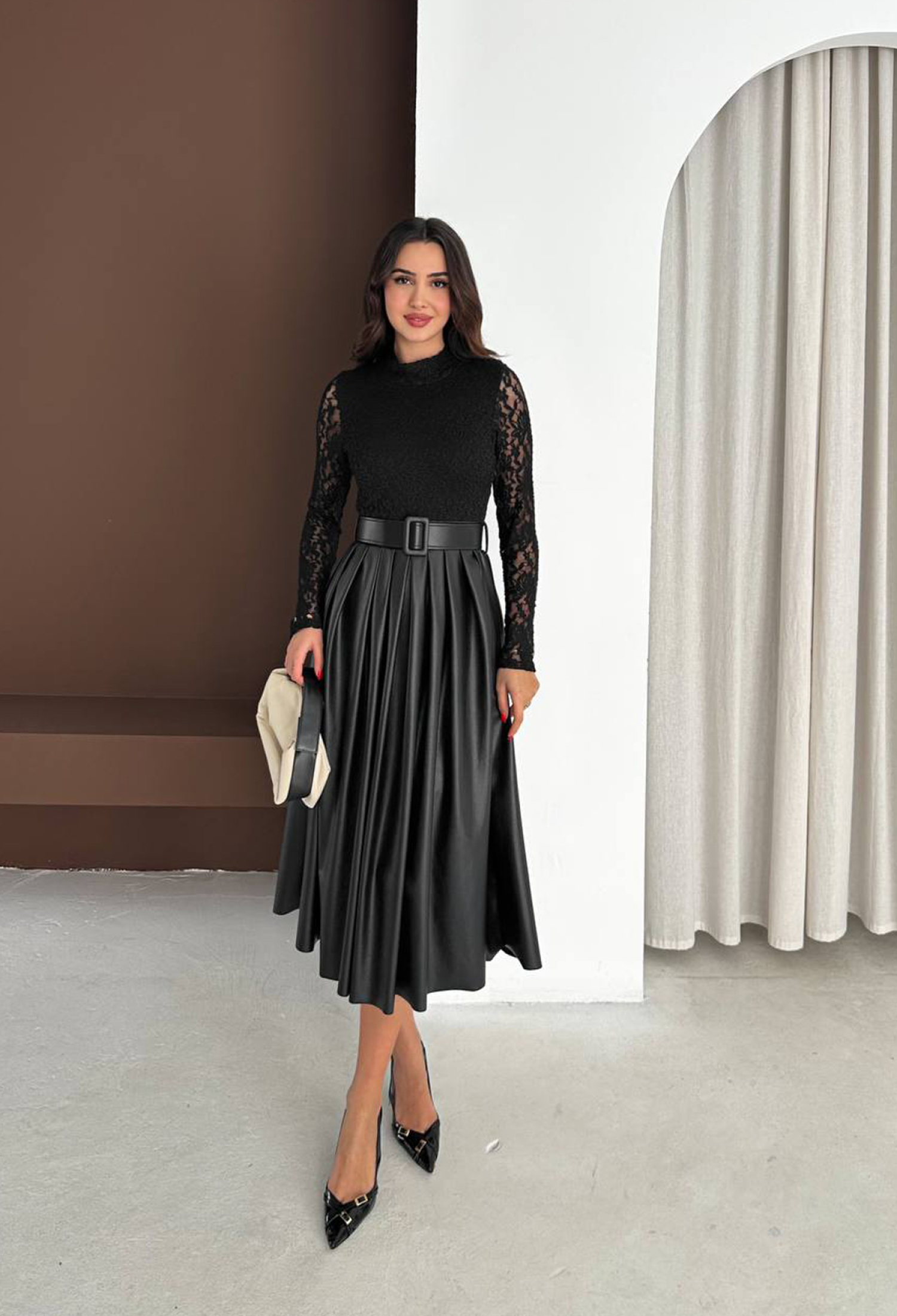Black Pleated Midi Skirt High Waist Elegant Formal - Brand: Mode Roy - Women & Kids, Baby Clothes Wholesale - TheBS Women