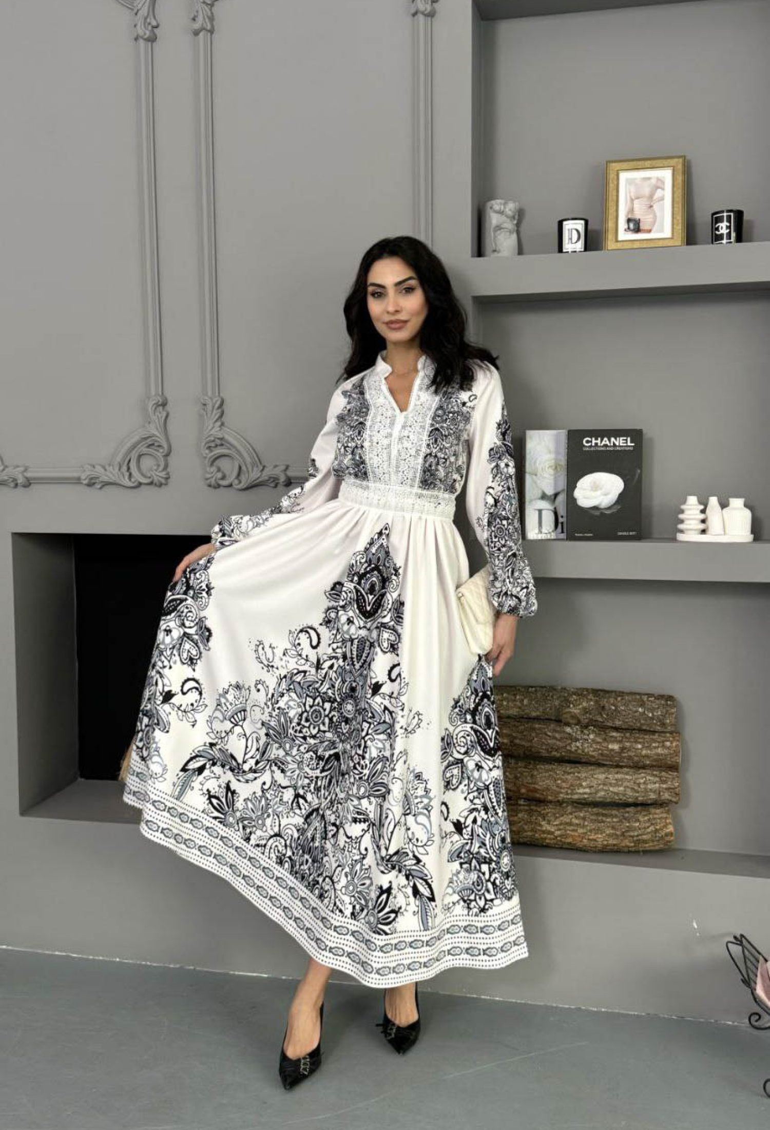 White Ethnic A-Line Dress With Paisley Pattern - Brand: Mode Roy - Women & Kids, Baby Clothes Wholesale - TheBS Women