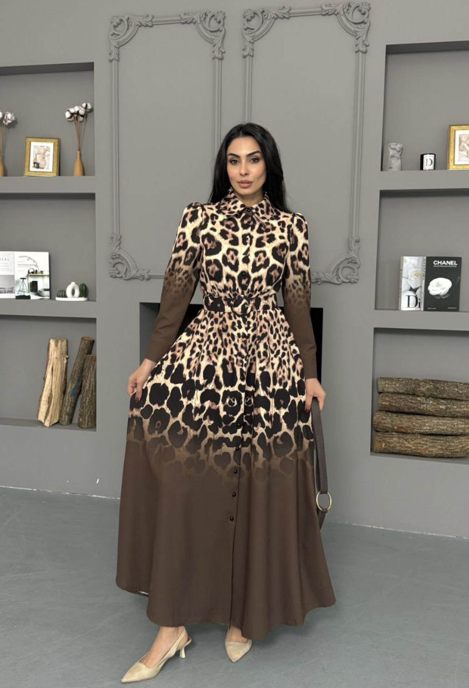 Leopard Print Modest Floor Length Shirt Dress - Brand: Mode Roy - Women & Kids, Baby Clothes Wholesale - TheBS Women