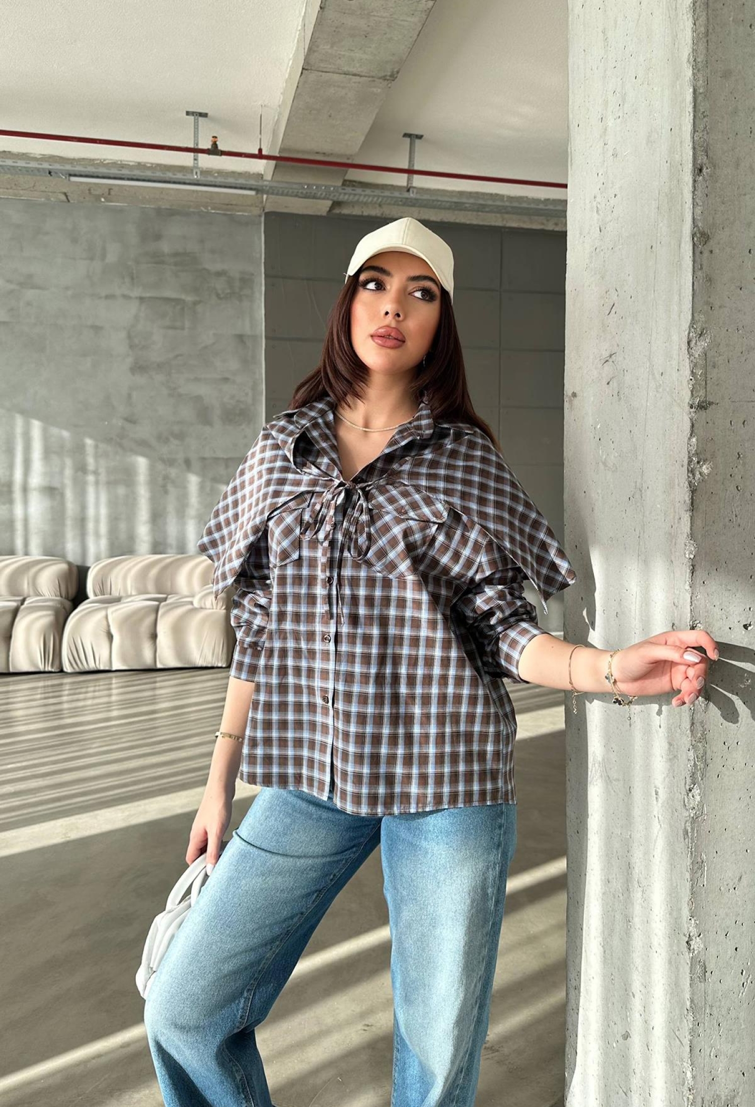 Brown Checkered Casual Shirt - Brand: Elisa - Women & Kids, Baby Clothes Wholesale - TheBS Women