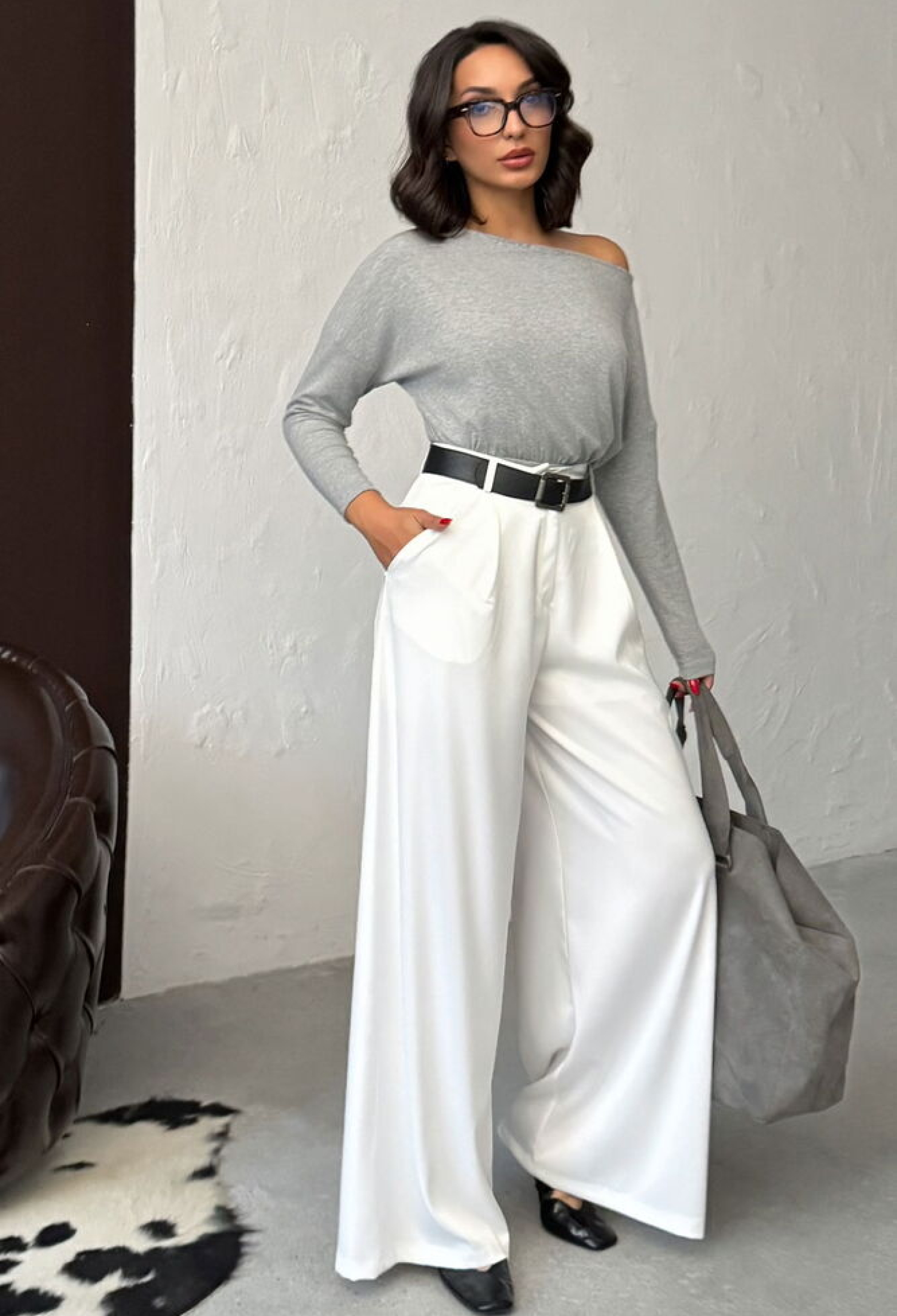 White Palazzo Pants High Waist Wide Leg Zip Up - Brand: Topshow - Women & Kids, Baby Clothes Wholesale - TheBS Women