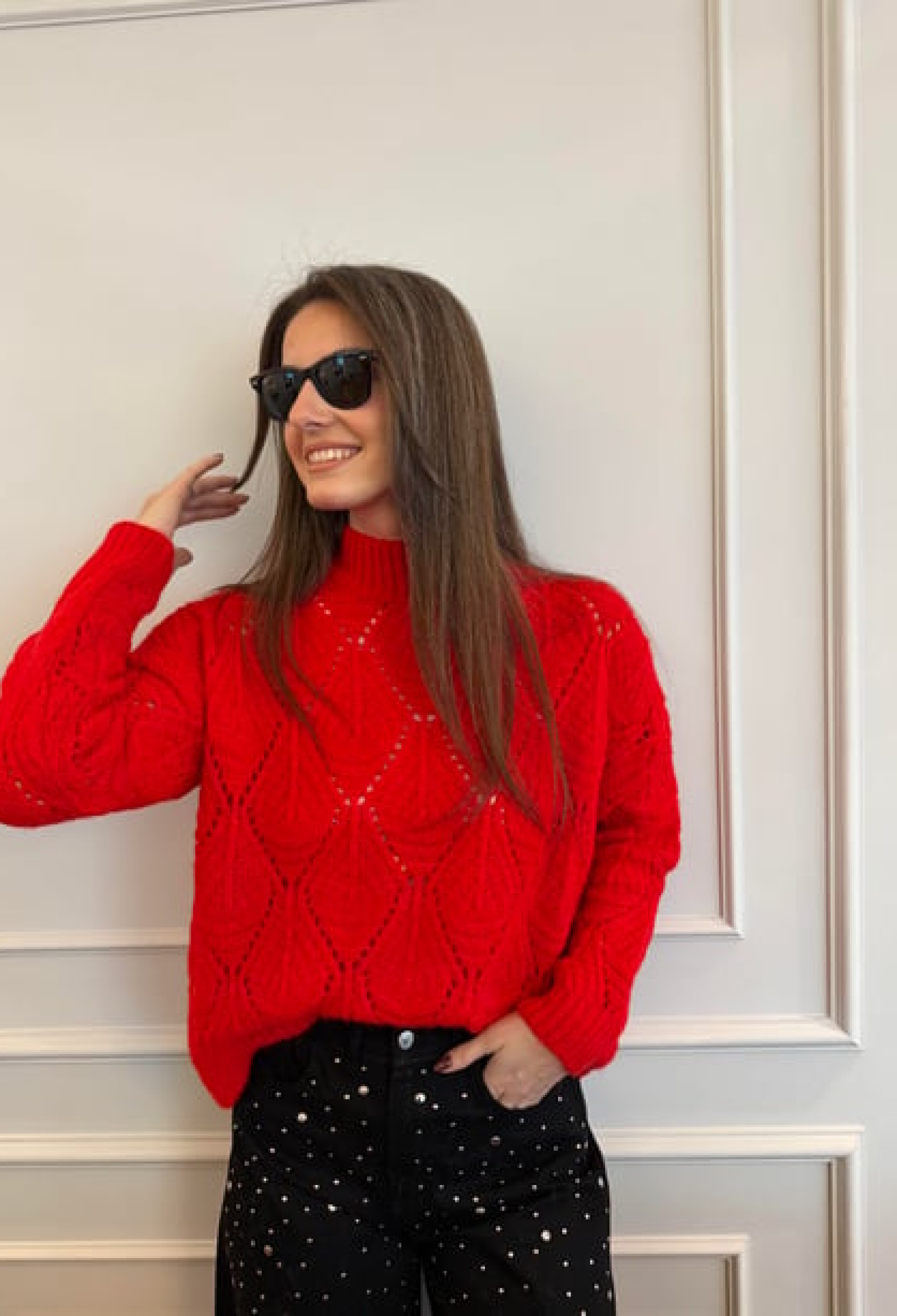 Red Oversized Fit Polo Neck Sweater - Brand: Cream Rouge - Women & Kids, Baby Clothes Wholesale - TheBS Women