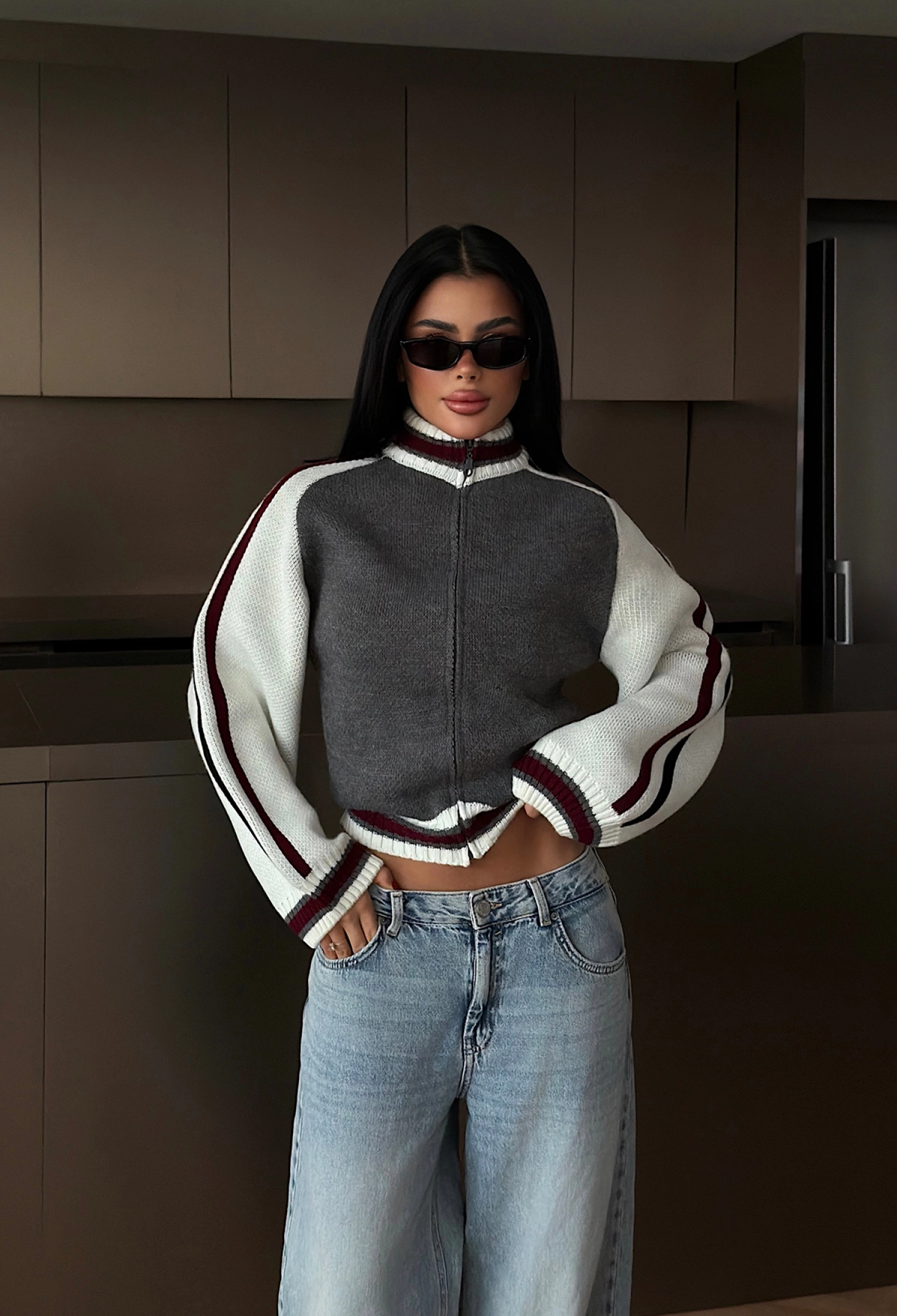 Grey Casual Zip-Up Ballon Sleeve Cropped Cardigan - Brand: EYYO ATELIER - Women & Kids, Baby Clothes Wholesale - TheBS Women