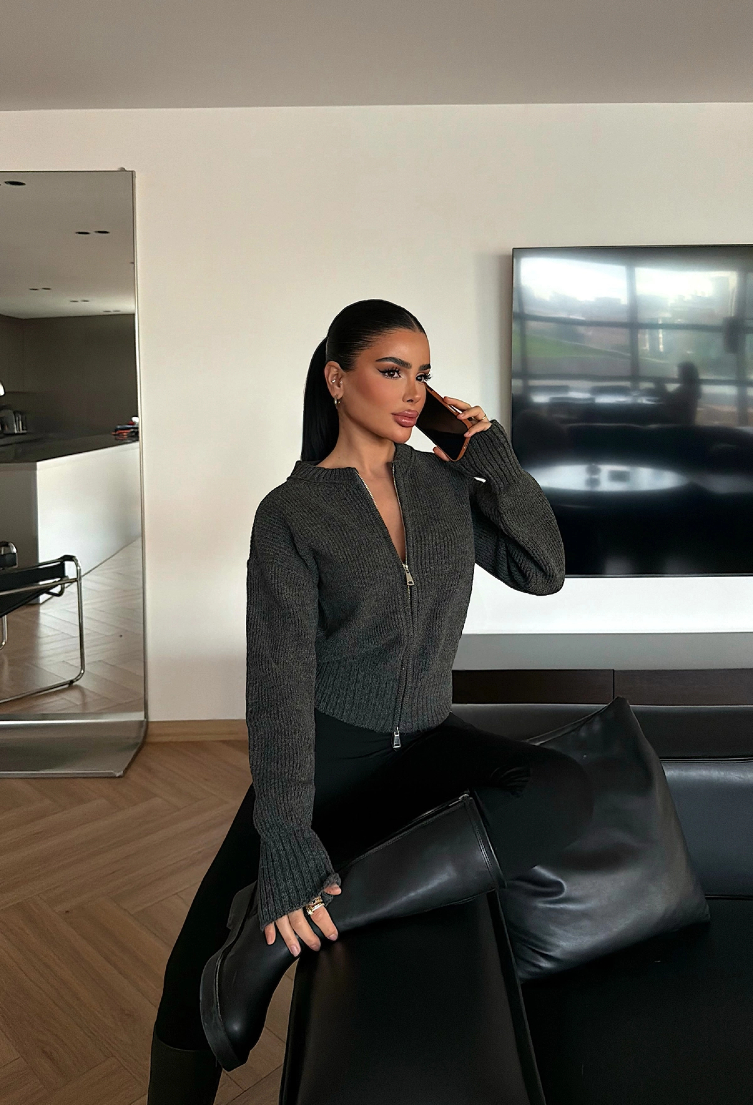 Grey Slim Fit Zip Up Cardigan - Brand: EYYO ATELIER - Women & Kids, Baby Clothes Wholesale - TheBS Women