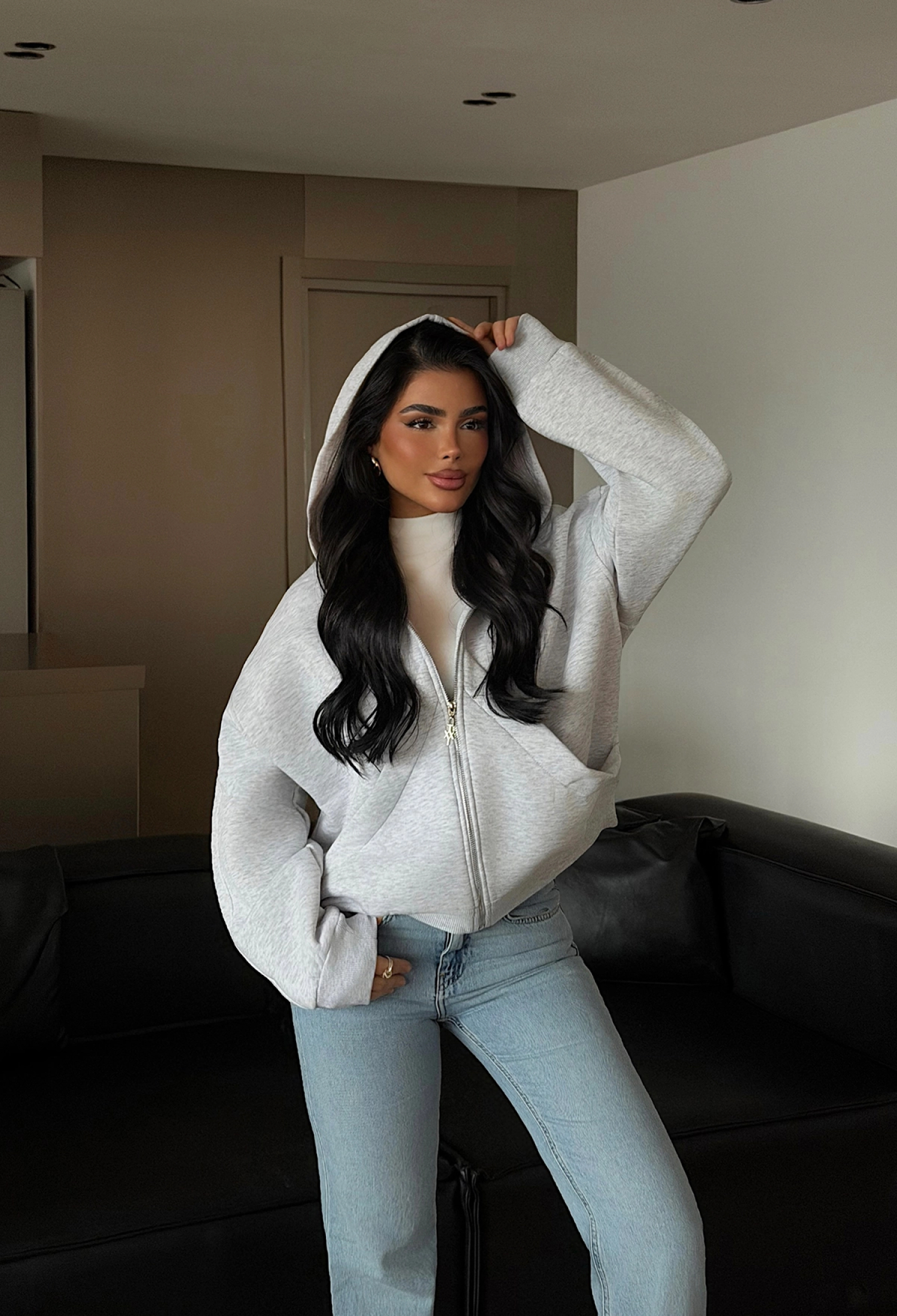 Casual Zip Up Oversized Cardigan With Kangaroo Pocket - Brand: EYYO ATELIER - Women & Kids, Baby Clothes Wholesale - TheBS Women