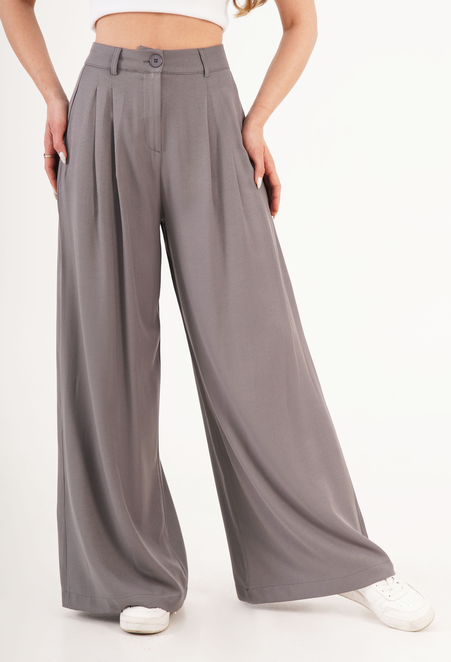 Grey Palazzo Pants With Wide Leg - Elegant & Formal - Brand: Lustrin - Women & Kids, Baby Clothes Wholesale - TheBS Women