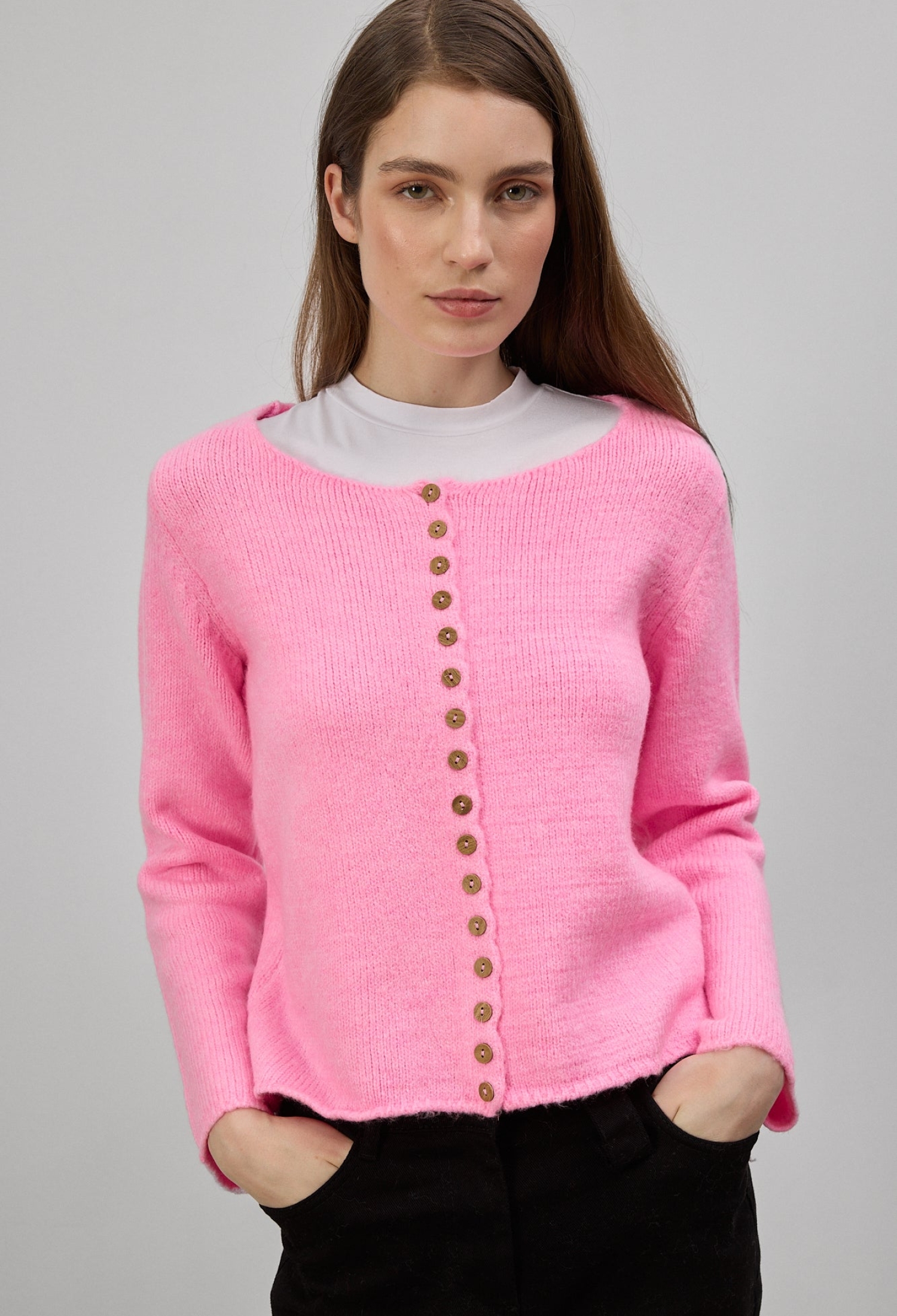 Casual Buttoned Cardigan With Round Neck - Brand: Touche Prive - Women & Kids, Baby Clothes Wholesale - TheBS Women