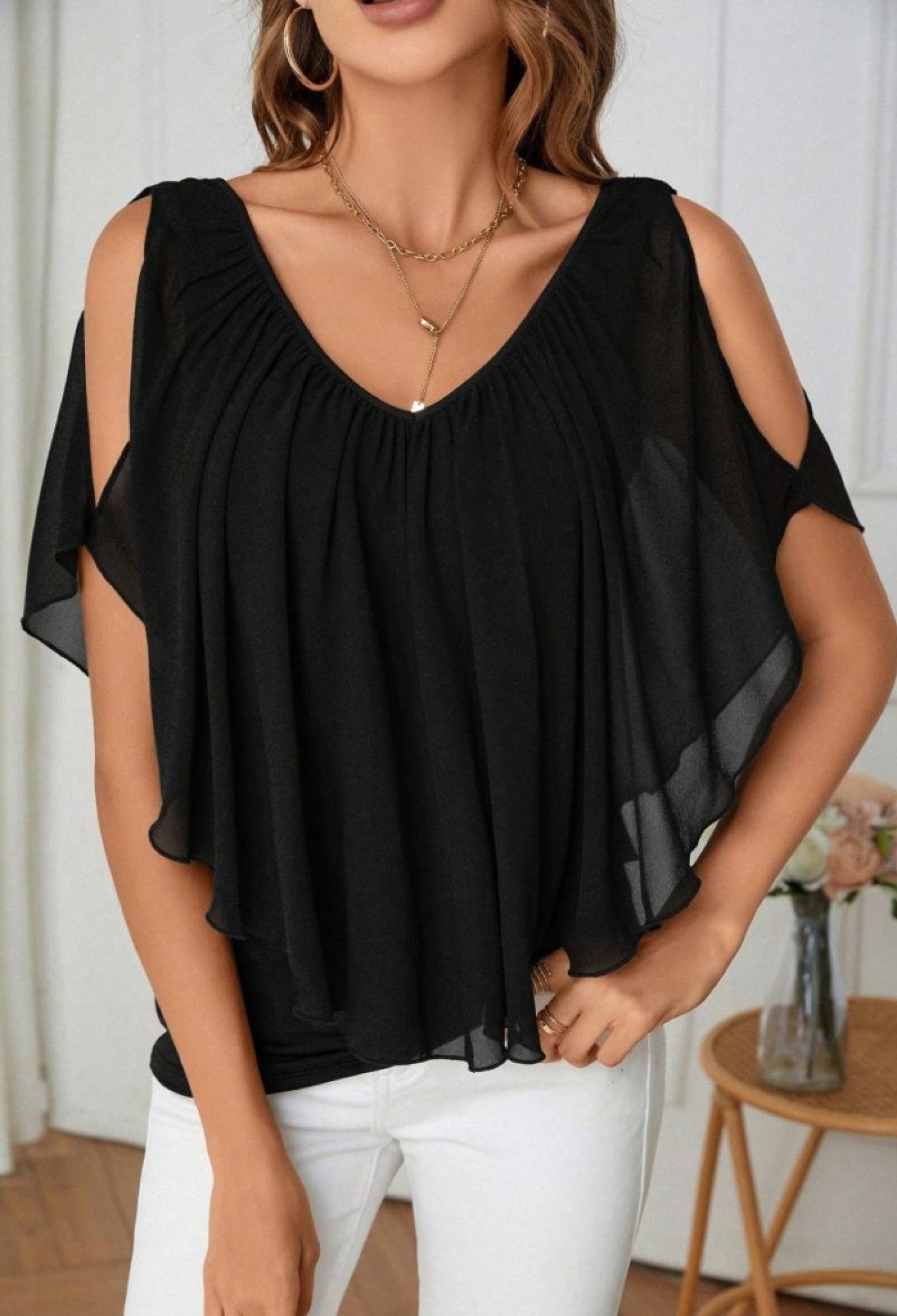 Glamorous V-Neck Blouse With Split Short Sleeves - Brand: Janes - Women & Kids, Baby Clothes Wholesale - TheBS Women