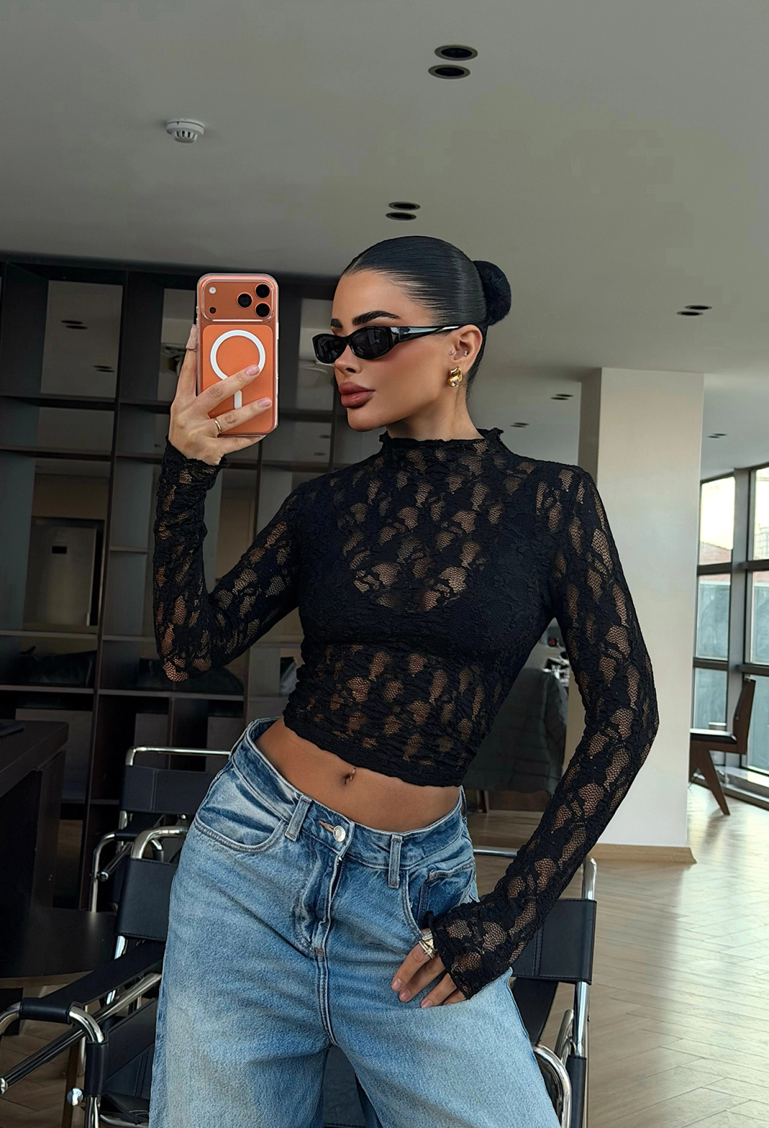 Floral Slim Fit Crop Blouse With High Neck - Brand: EYYO ATELIER - Women & Kids, Baby Clothes Wholesale - TheBS Women