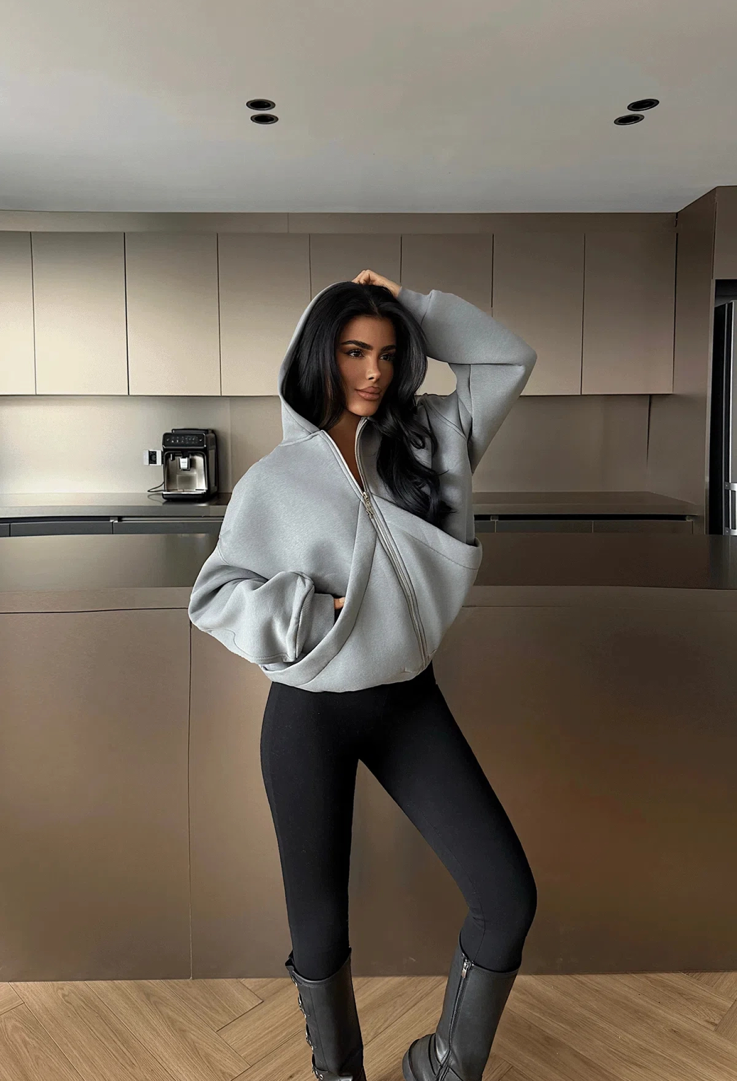 Grey Oversized Fit Cardigan With Kangaroo Pocket - Brand: EYYO ATELIER - Women & Kids, Baby Clothes Wholesale - TheBS Women