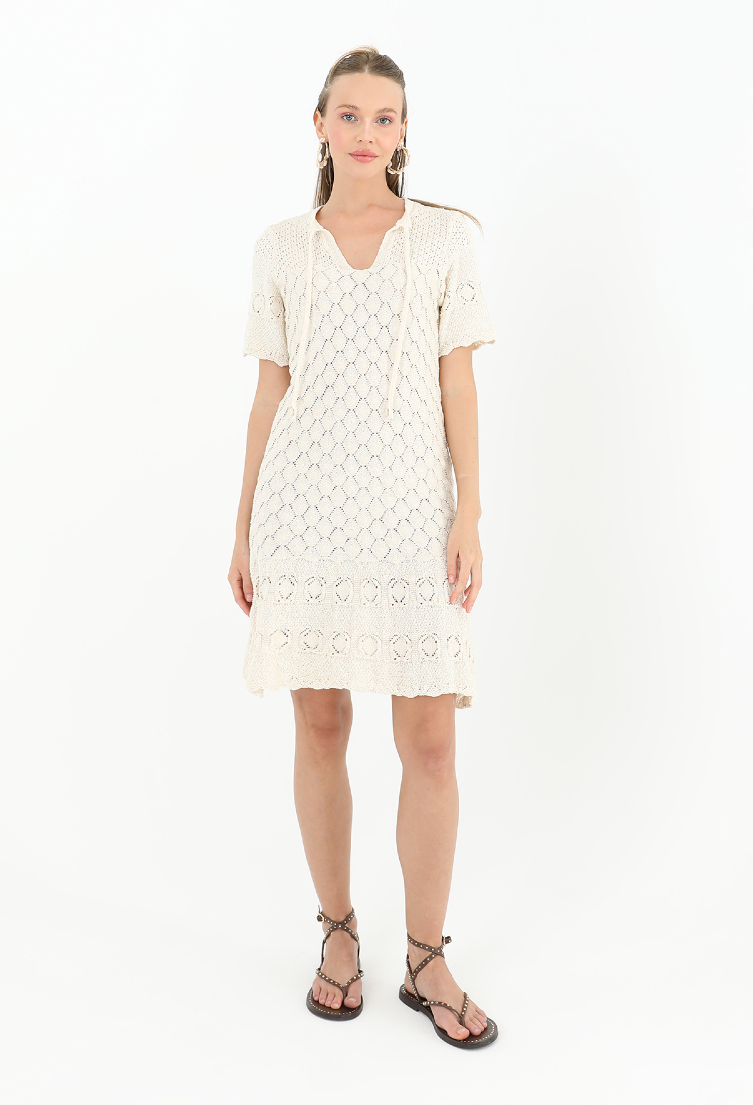 Beige Shift Dress With V-Neck & Half Sleeves - Brand: SOUL - Women & Kids, Baby Clothes Wholesale - TheBS Women