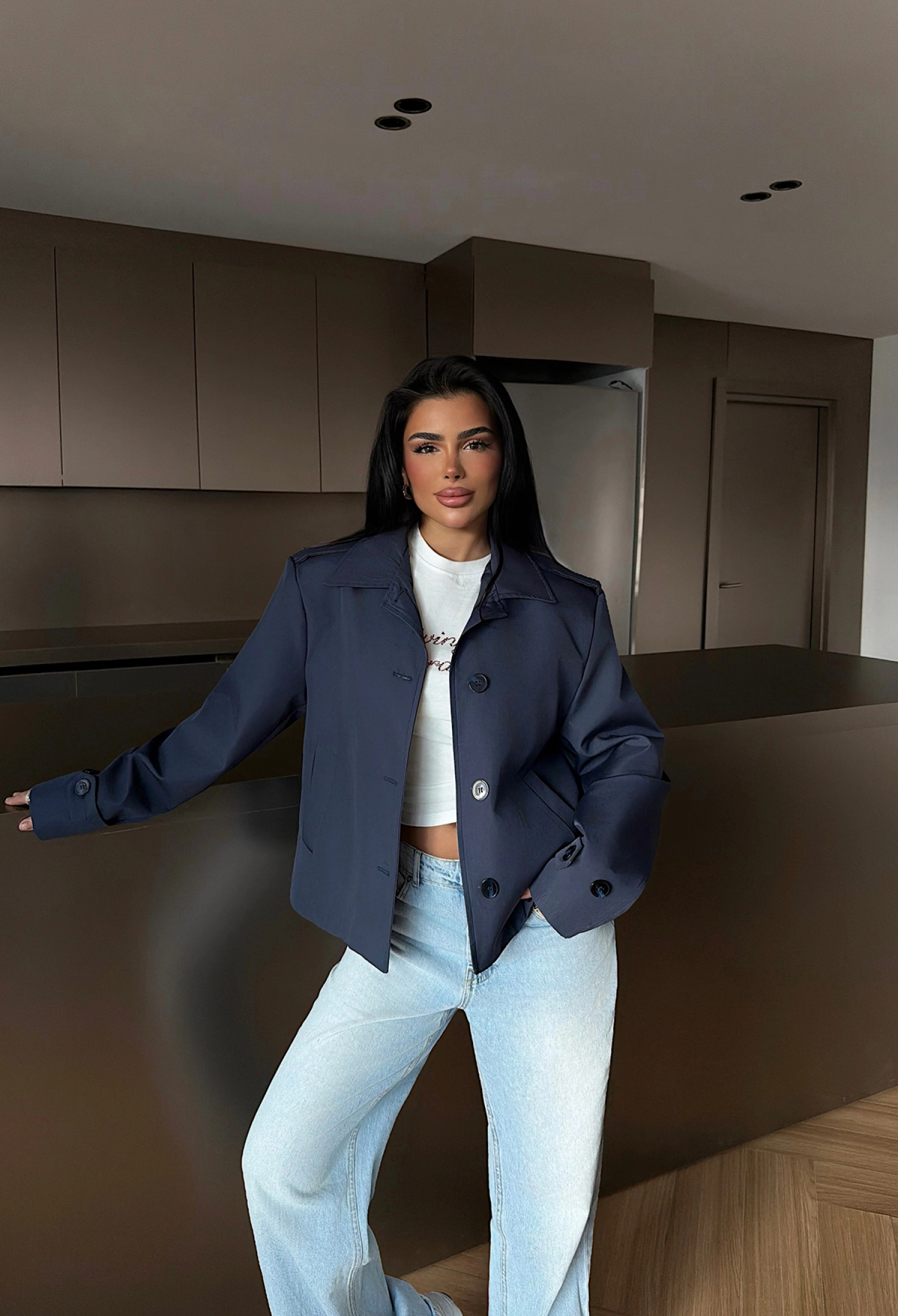 NavyJacket - Single-Breasted Blazer With Point Collar - Brand: EYYO ATELIER - Women & Kids, Baby Clothes Wholesale - TheBS Women