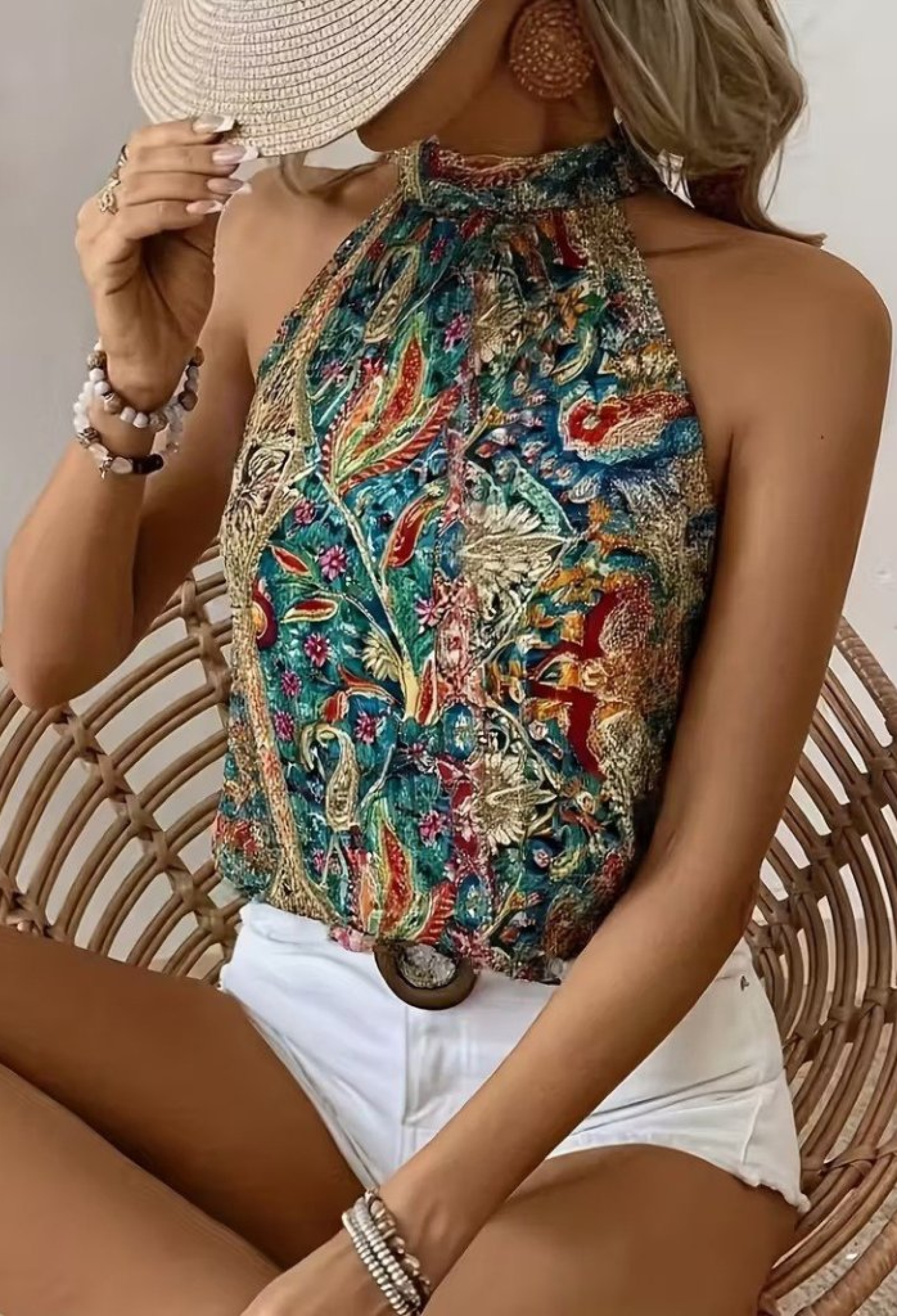 Blue Ethnic Boho Sleeveless Floral Blouse - Brand: Janes - Women & Kids, Baby Clothes Wholesale - TheBS Women