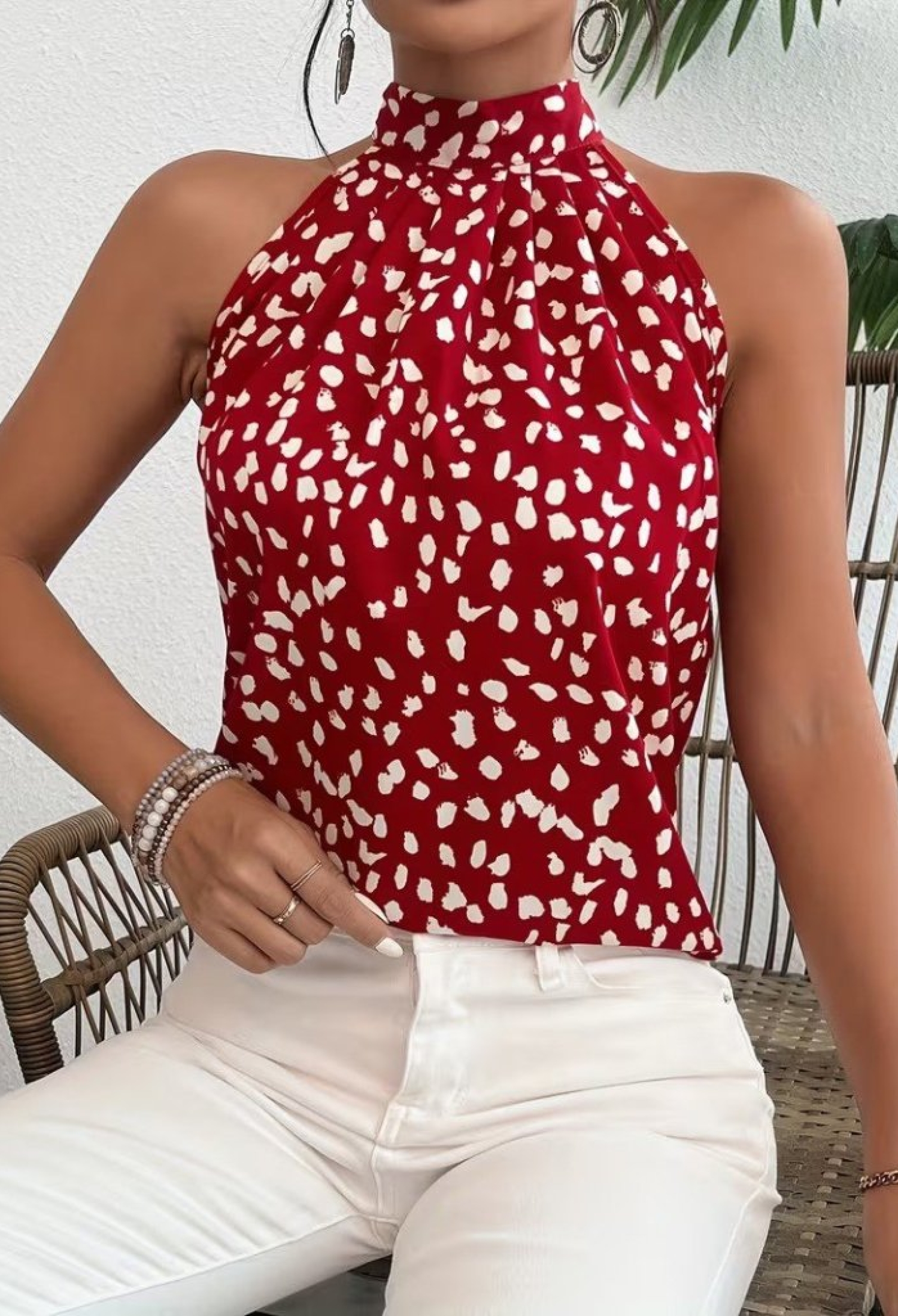 Red Sleeveless Blouse With High Neck And Cap Sleeves - Brand: Janes - Women & Kids, Baby Clothes Wholesale - TheBS Women