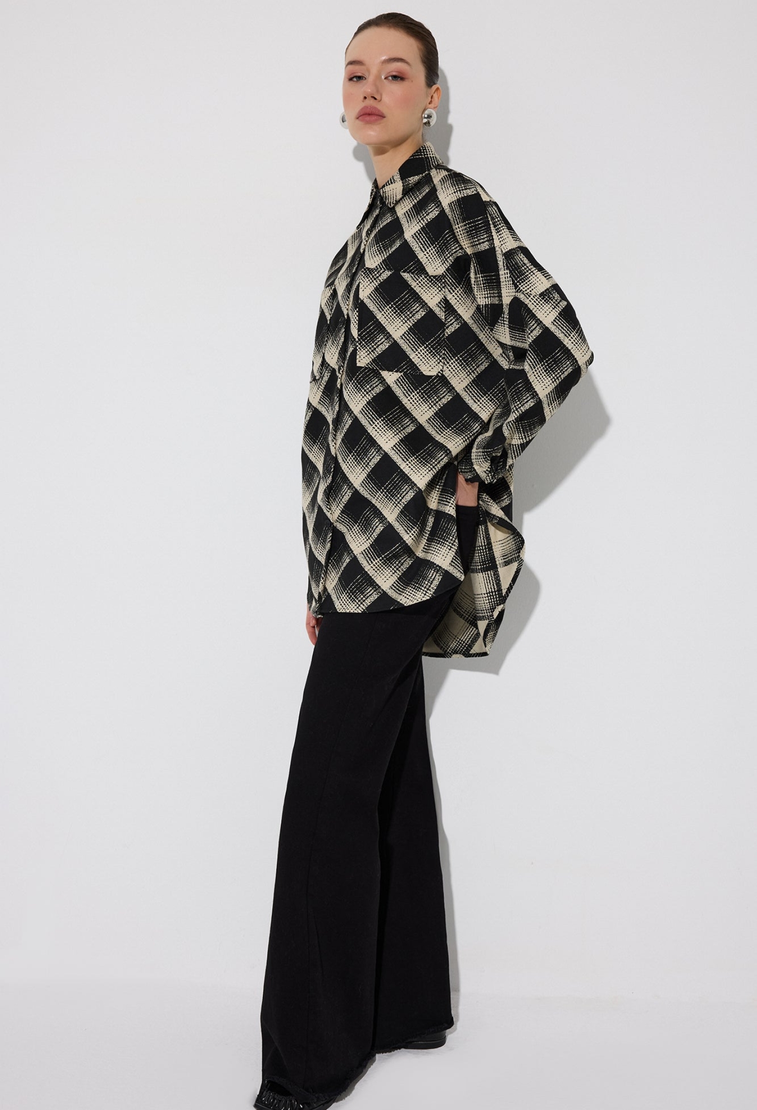 Black Checkered Oversized Polo Neck Shirt - Brand: Touche Prive - Women & Kids, Baby Clothes Wholesale - TheBS Women