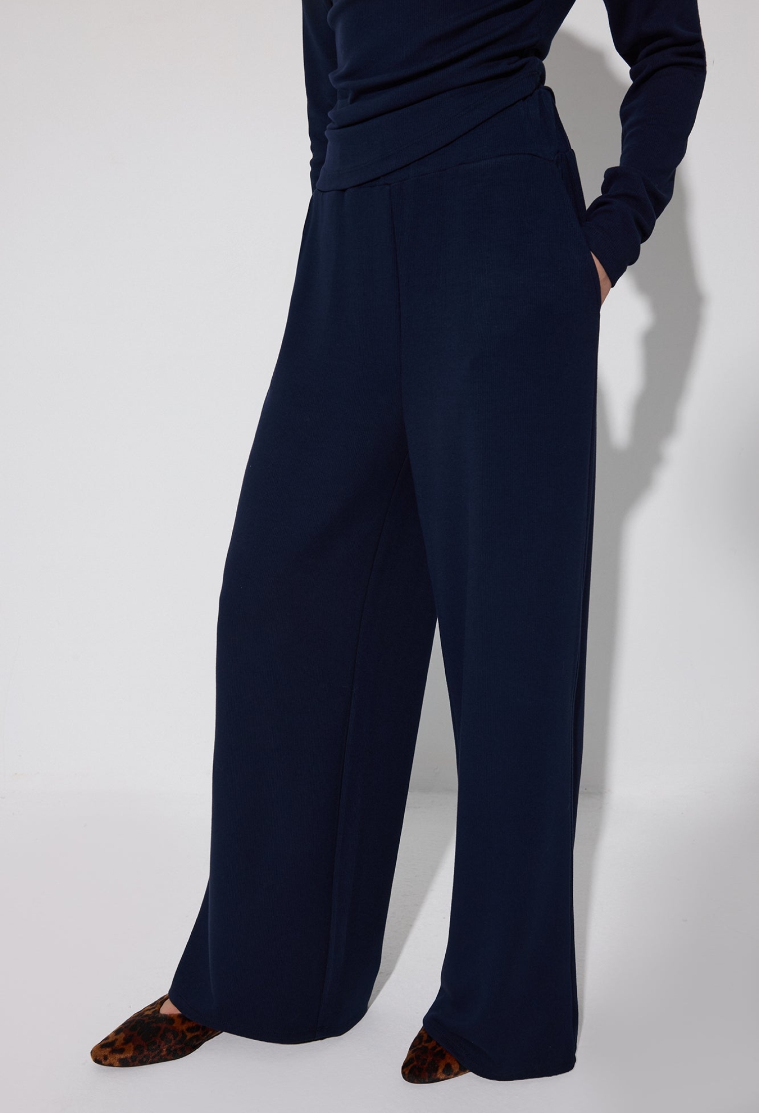 Navy Blue Set With Palazzo Pants & Notched Neck - Brand: Touche Prive - Women & Kids, Baby Clothes Wholesale - TheBS Women
