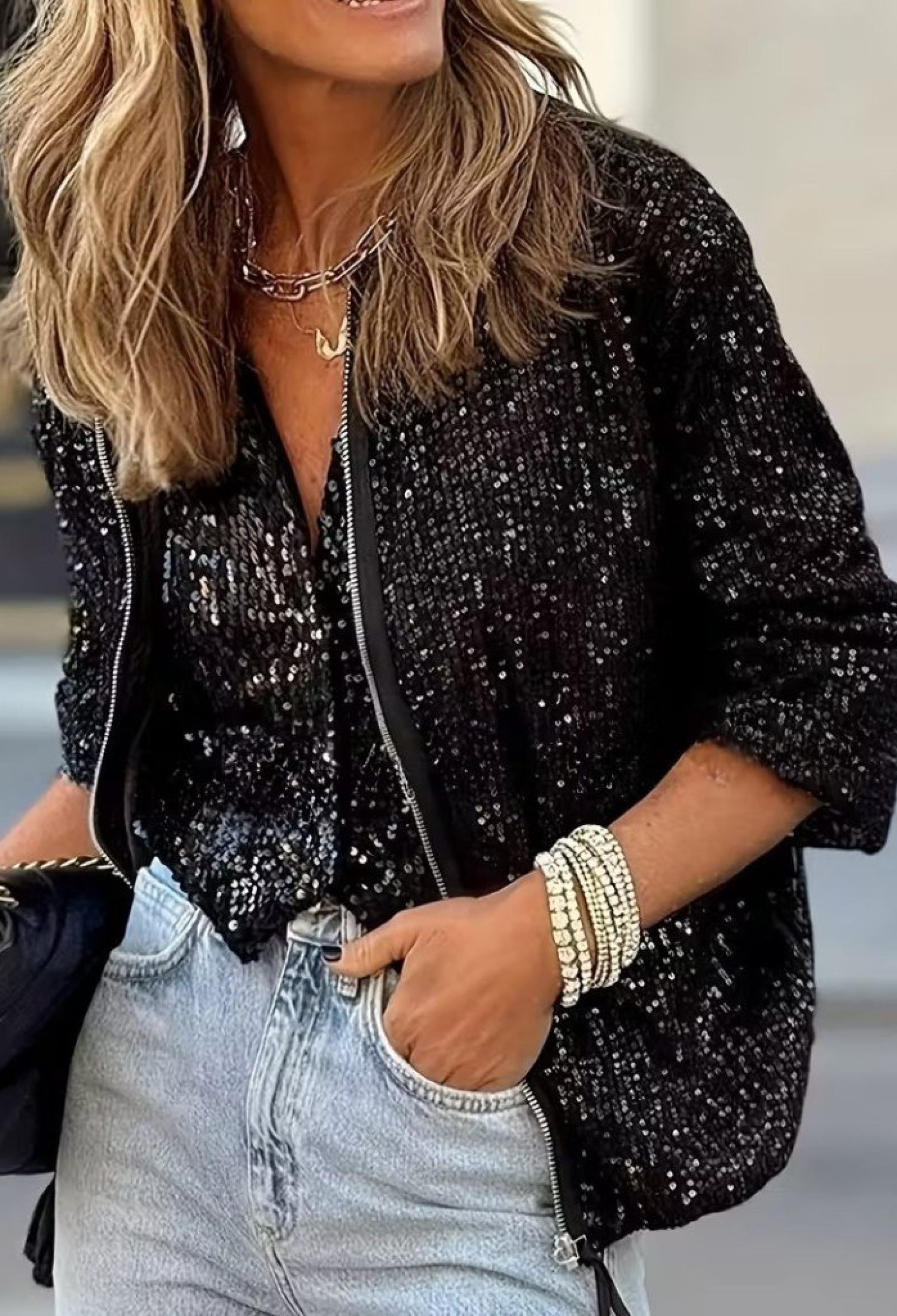 Black Glam Bomber Jacket With Sequins - Brand: Janes - Women & Kids, Baby Clothes Wholesale - TheBS Women