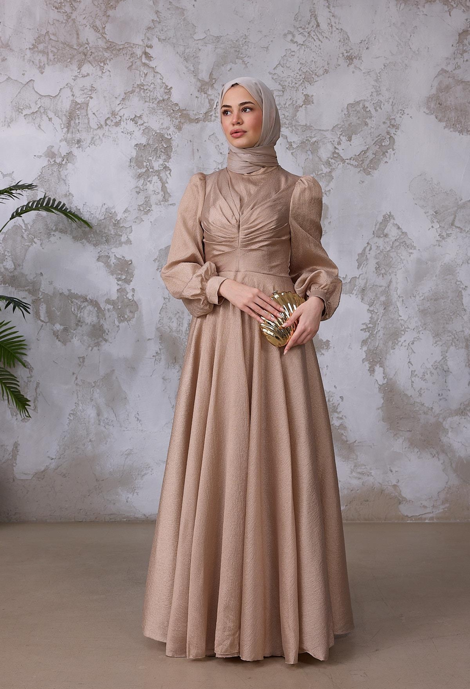 Beige Elegant A-Line Modest Dress - Brand: Hulya Keser - Women & Kids, Baby Clothes Wholesale - TheBS Women