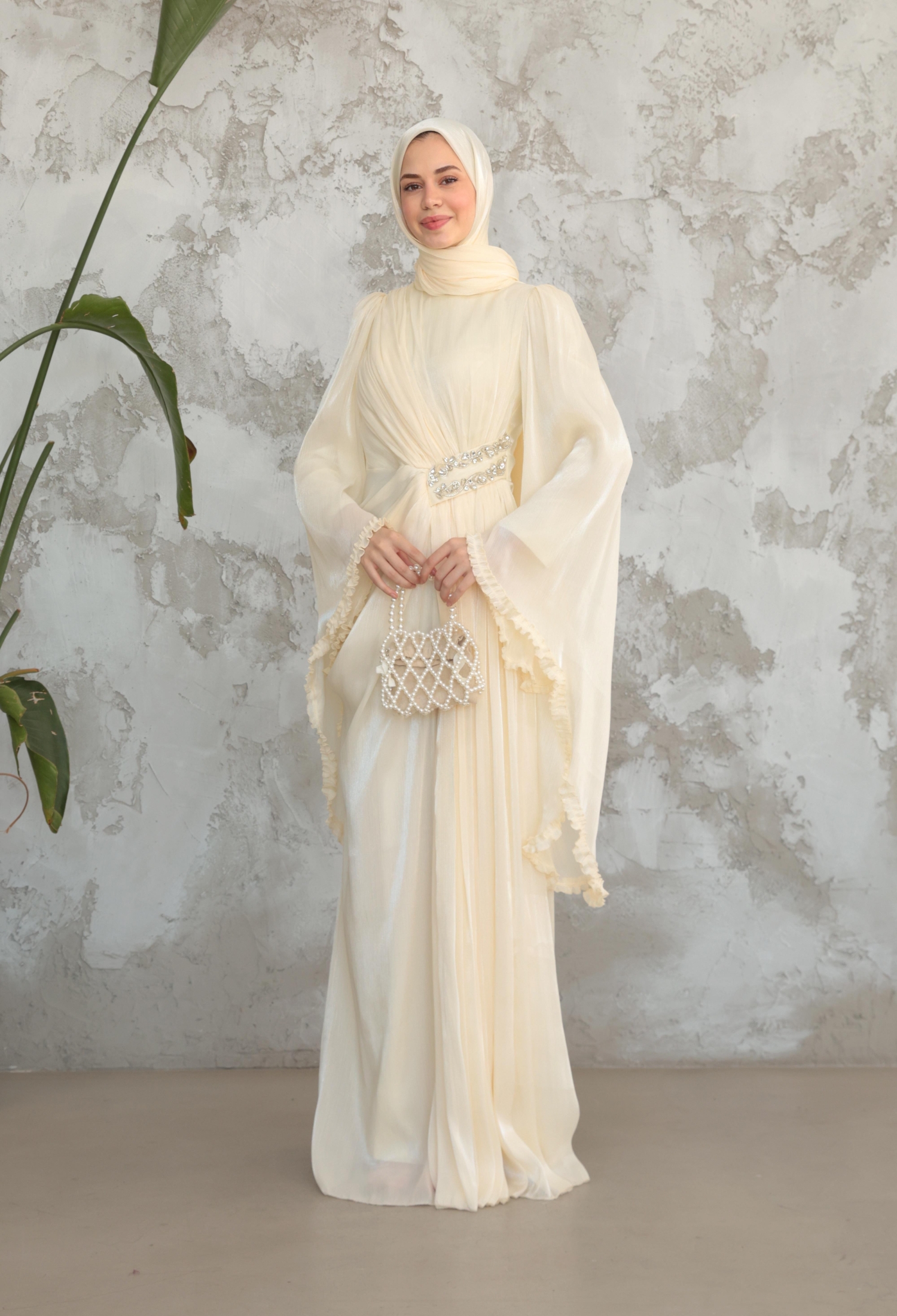 Beige Ethnic Elegant Kaftan Dress - Brand: Hulya Keser - Women & Kids, Baby Clothes Wholesale - TheBS Women