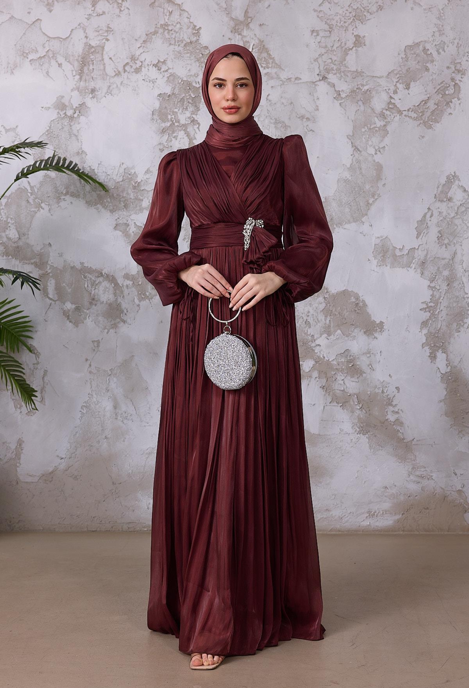 Claret Red A-Line Modest Elegant Formal Dress - Brand: Hulya Keser - Women & Kids, Baby Clothes Wholesale - TheBS Women