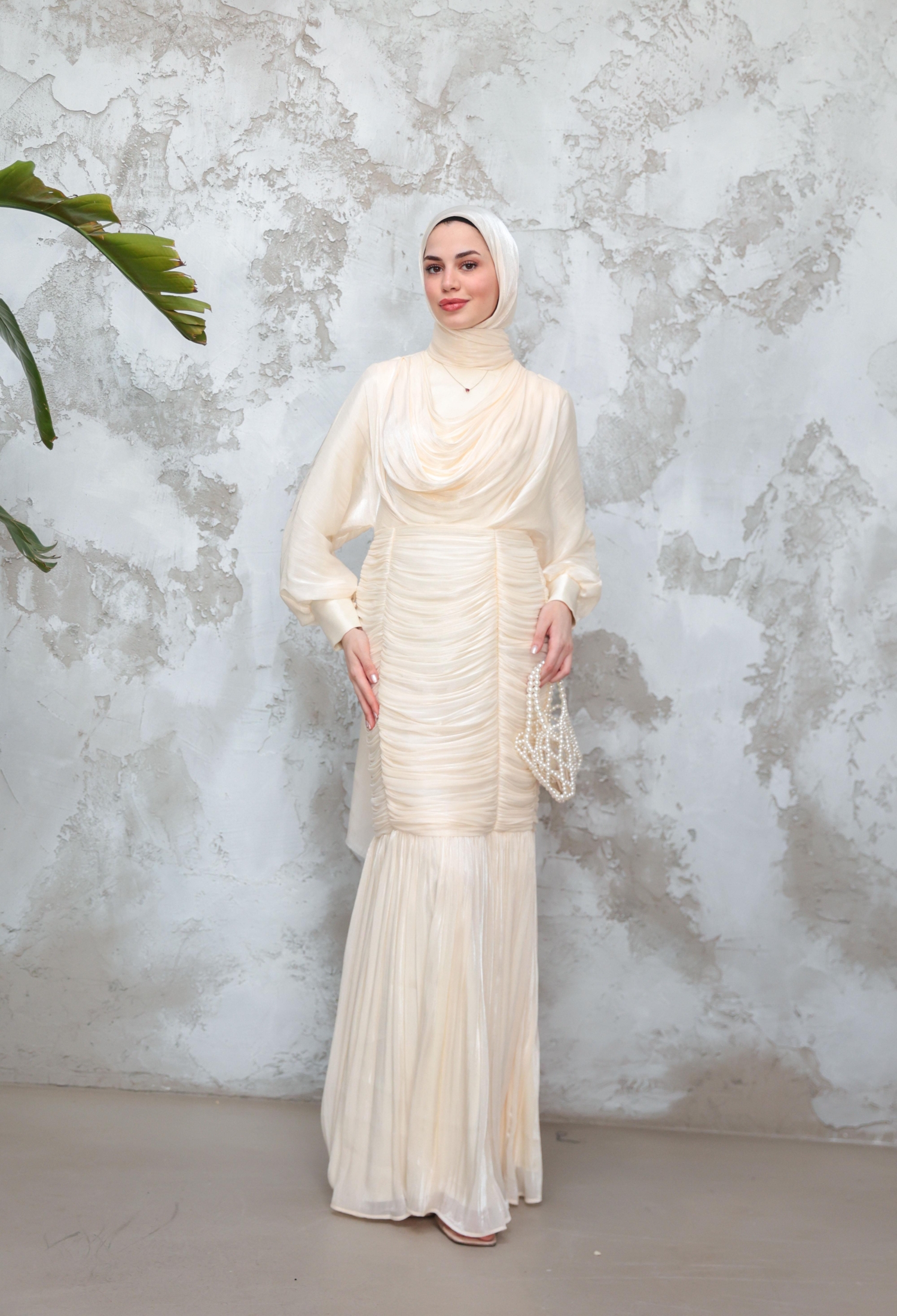 Beige Modest Elegant Formal Dress - Brand: Hulya Keser - Women & Kids, Baby Clothes Wholesale - TheBS Women