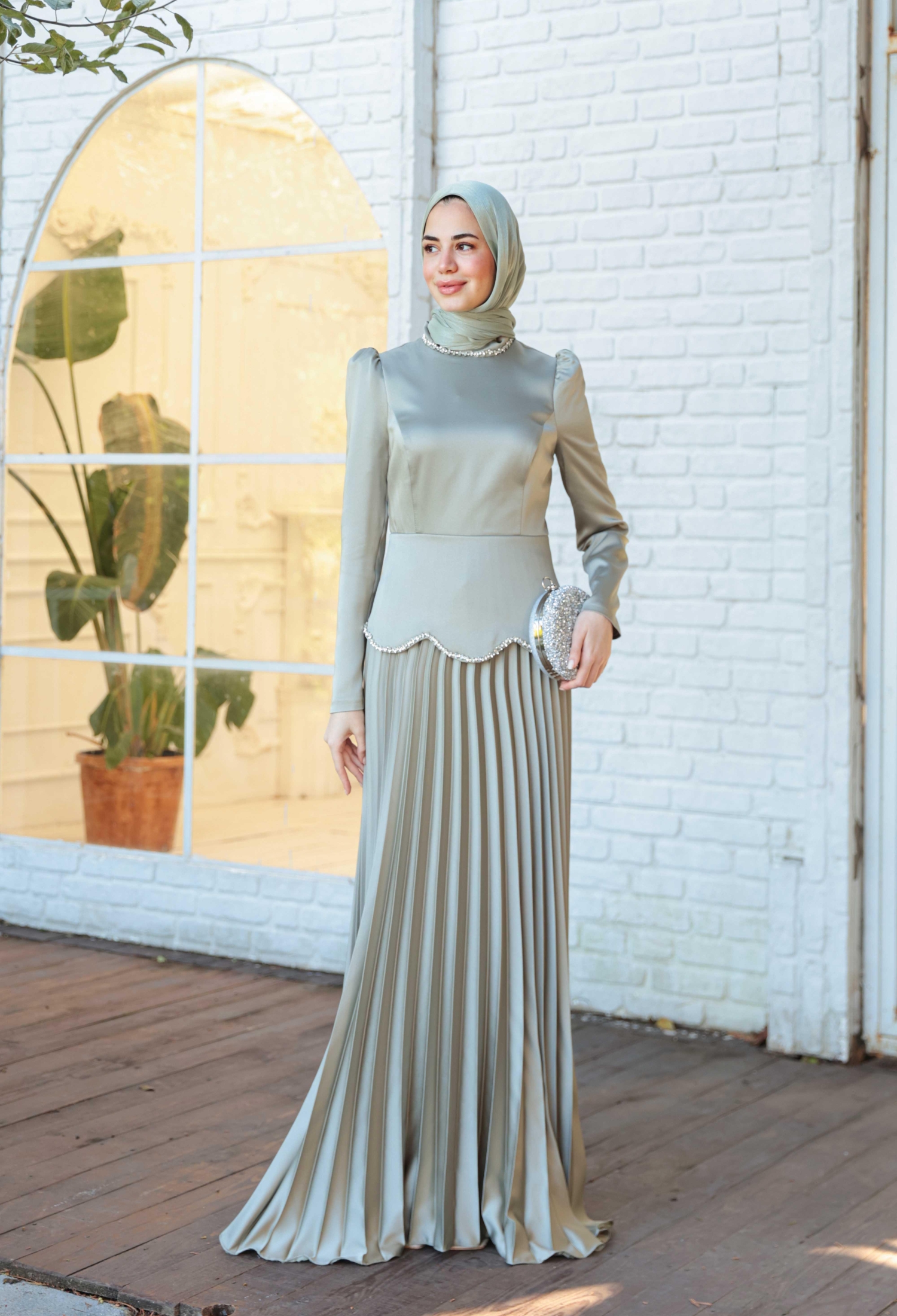 Beige Modest Elegant Formal A-Line Dress - Brand: Hulya Keser - Women & Kids, Baby Clothes Wholesale - TheBS Women