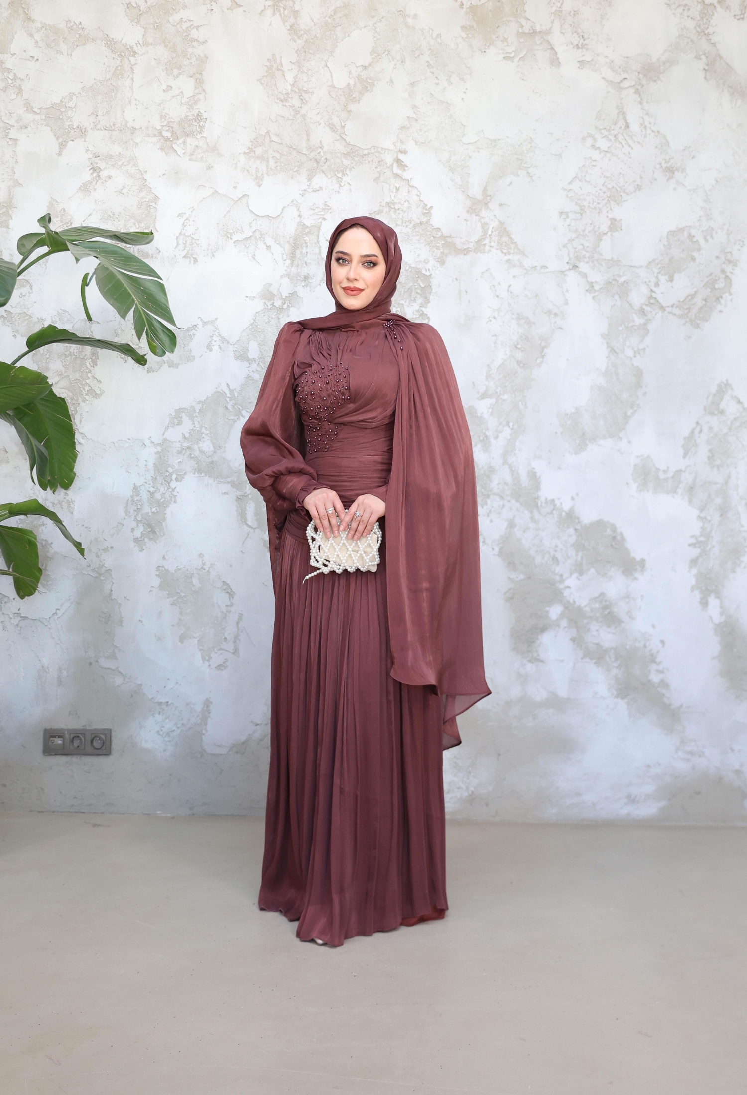 Elegant Claret Red Sheath Dress With Ballon Sleeves - Brand: Hulya Keser - Women & Kids, Baby Clothes Wholesale - TheBS Women